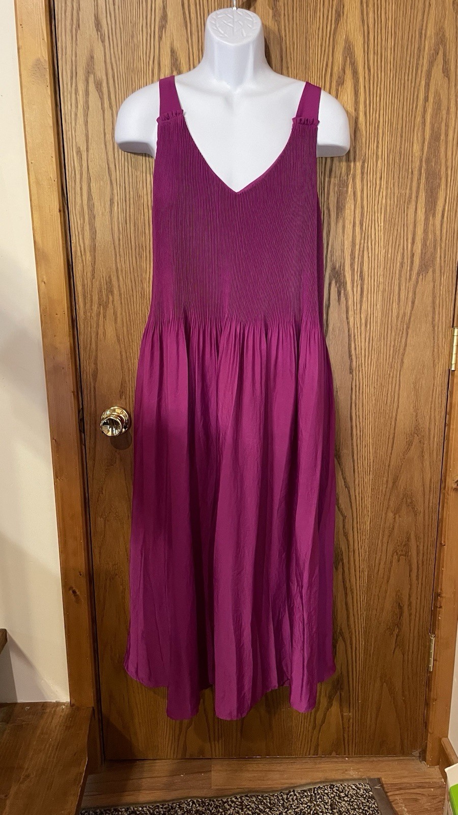 Oliver Bonas Size 6 Purple Swing Satin Midi V Neck Dress
