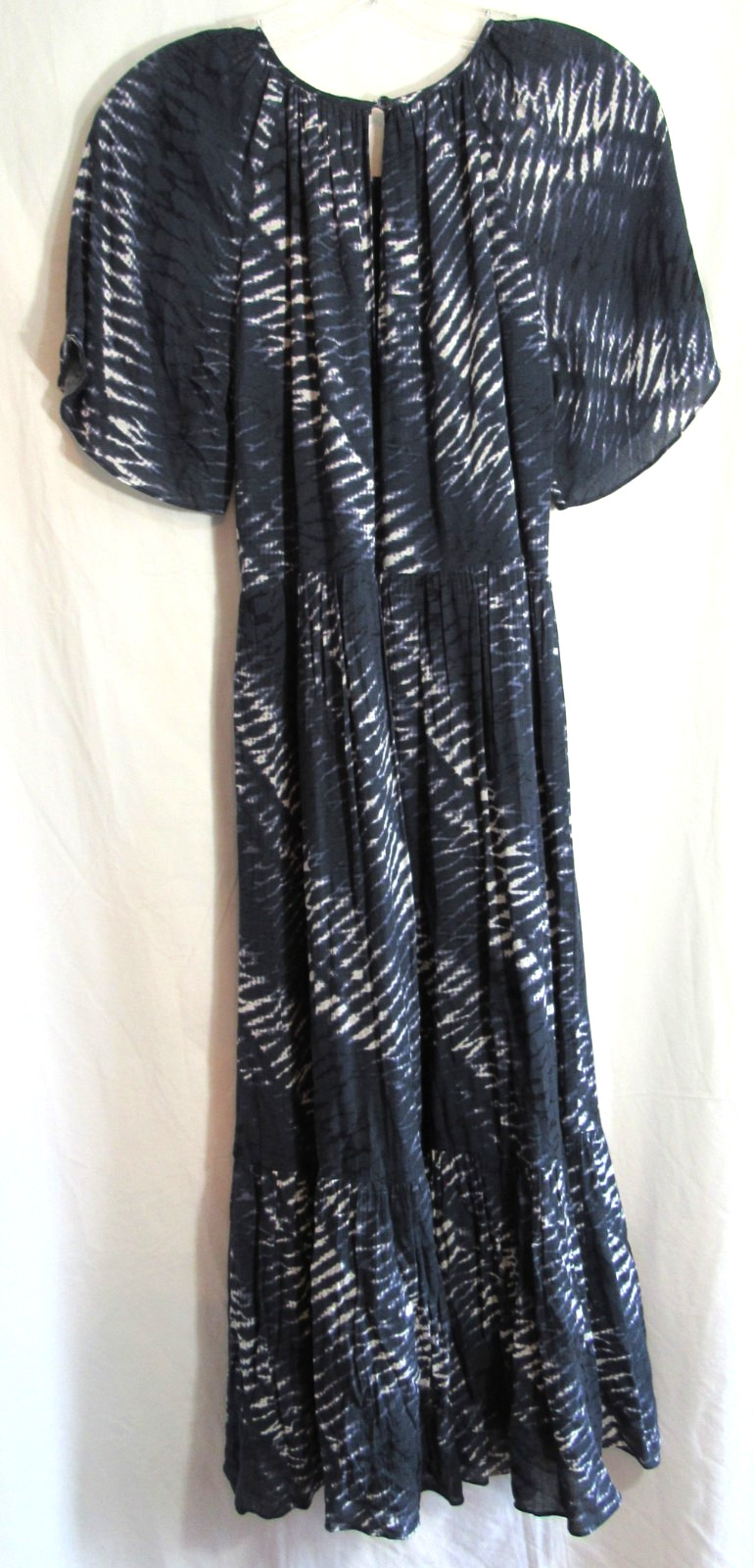 Rails Blue Tie Dye Ruffle Bottom Keyhole Button Back Lined Midi Dress SM NWOT