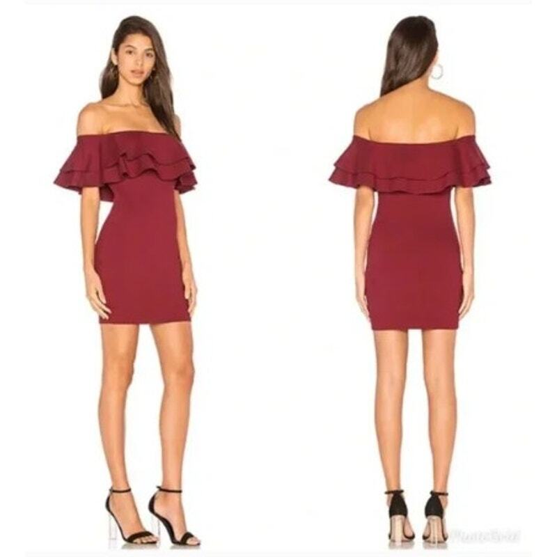 By The Way New NWOT Red Ruffle Off The Shoulder Top Body Con Dress Size Large