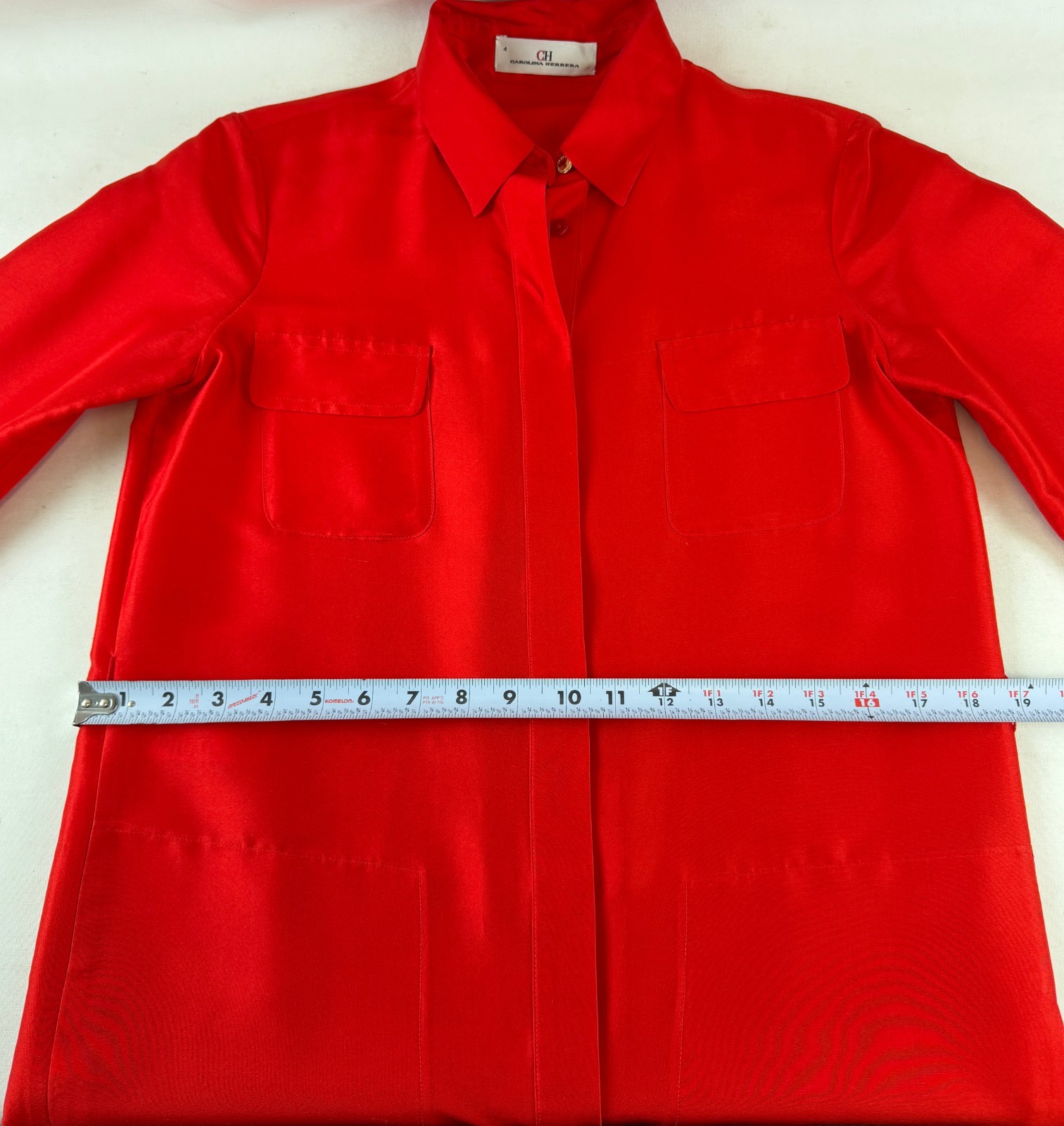 NWOT CAROLINE HERRERA Red Silk Button Up Dress Pocket Rope Belt Bend Collar 4 S