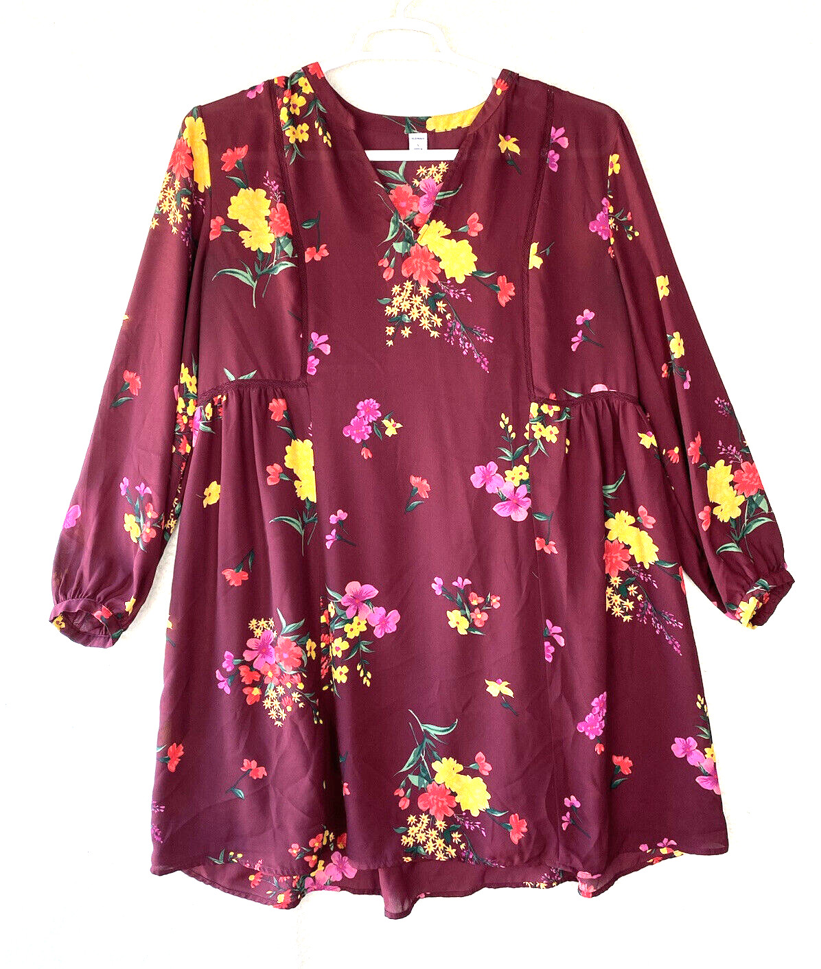 Old Navy Dress Womens Large Floral Tunic Long Sleeve Lightweight Lined Office