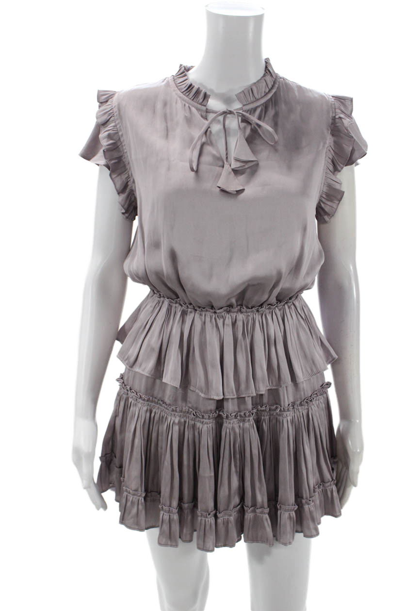Pookie & Sebastian Womens Ruffle Trim Sleeveless Tiered Dress Purple Size S