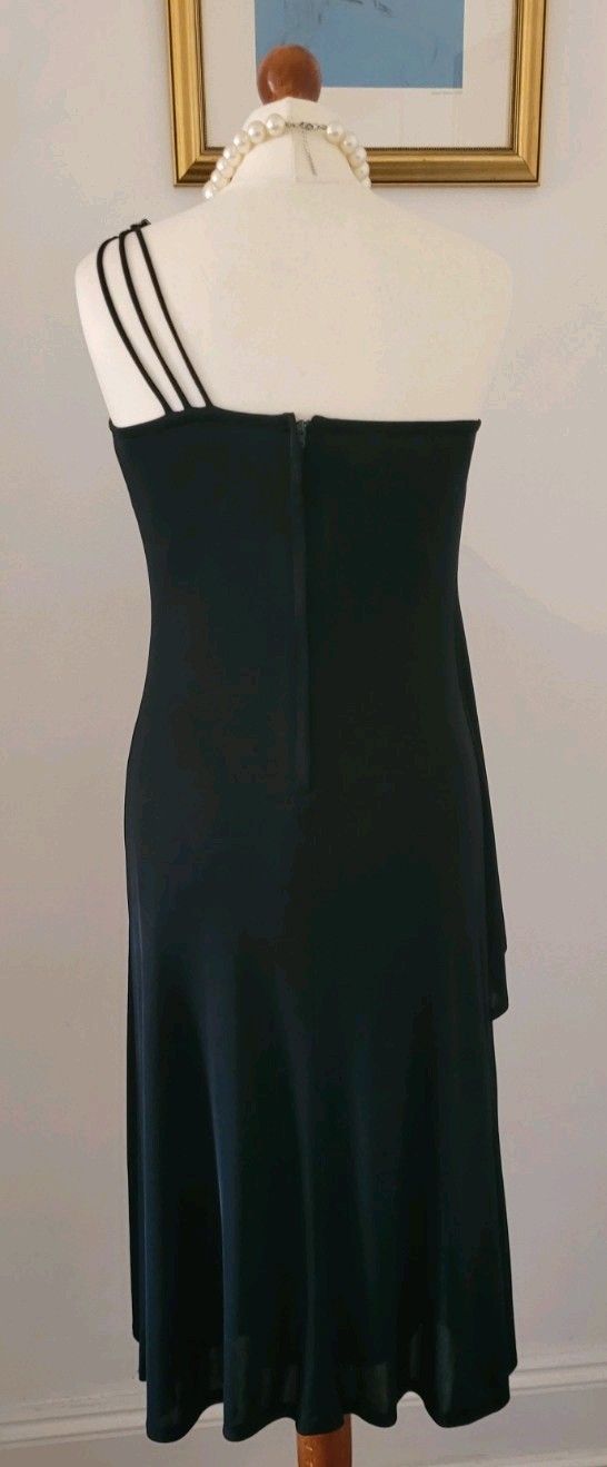 CLAUDIE AMOS Vintage Black One Shoulder Floral Applique Dress UK8 Made In UK