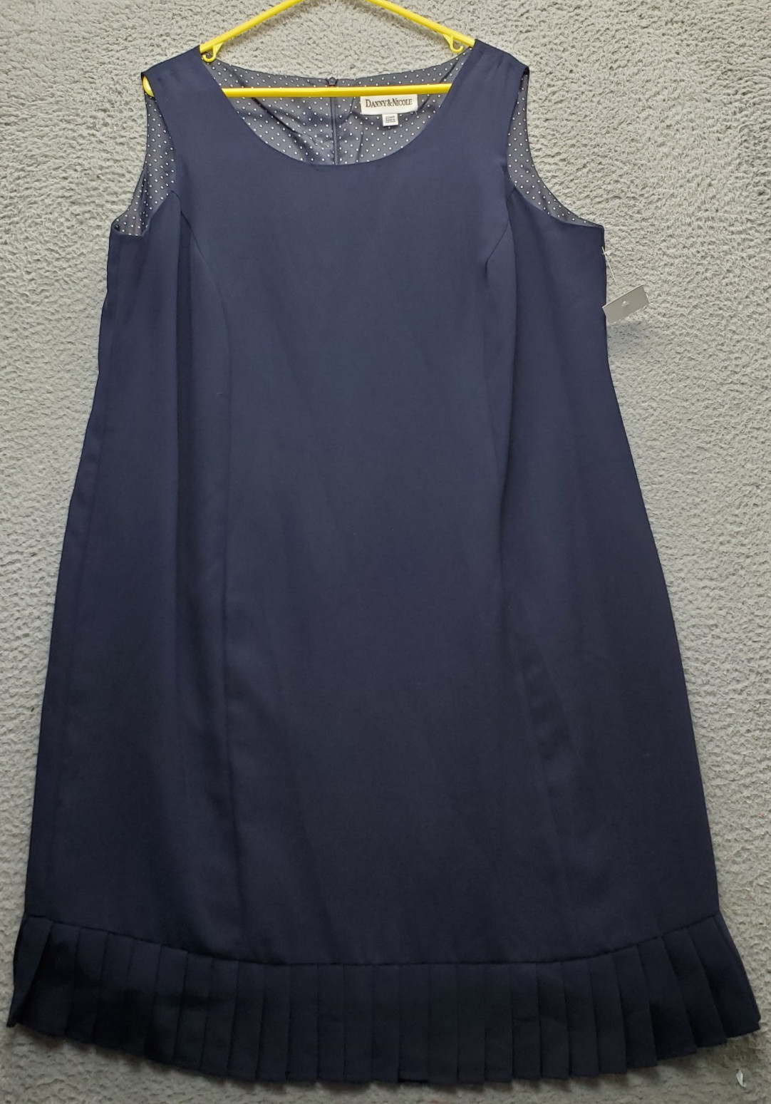 Danny & Nicole Shift Dress Womens 20WP Navy Polka Dot Lined Pleated Hem Back Zip