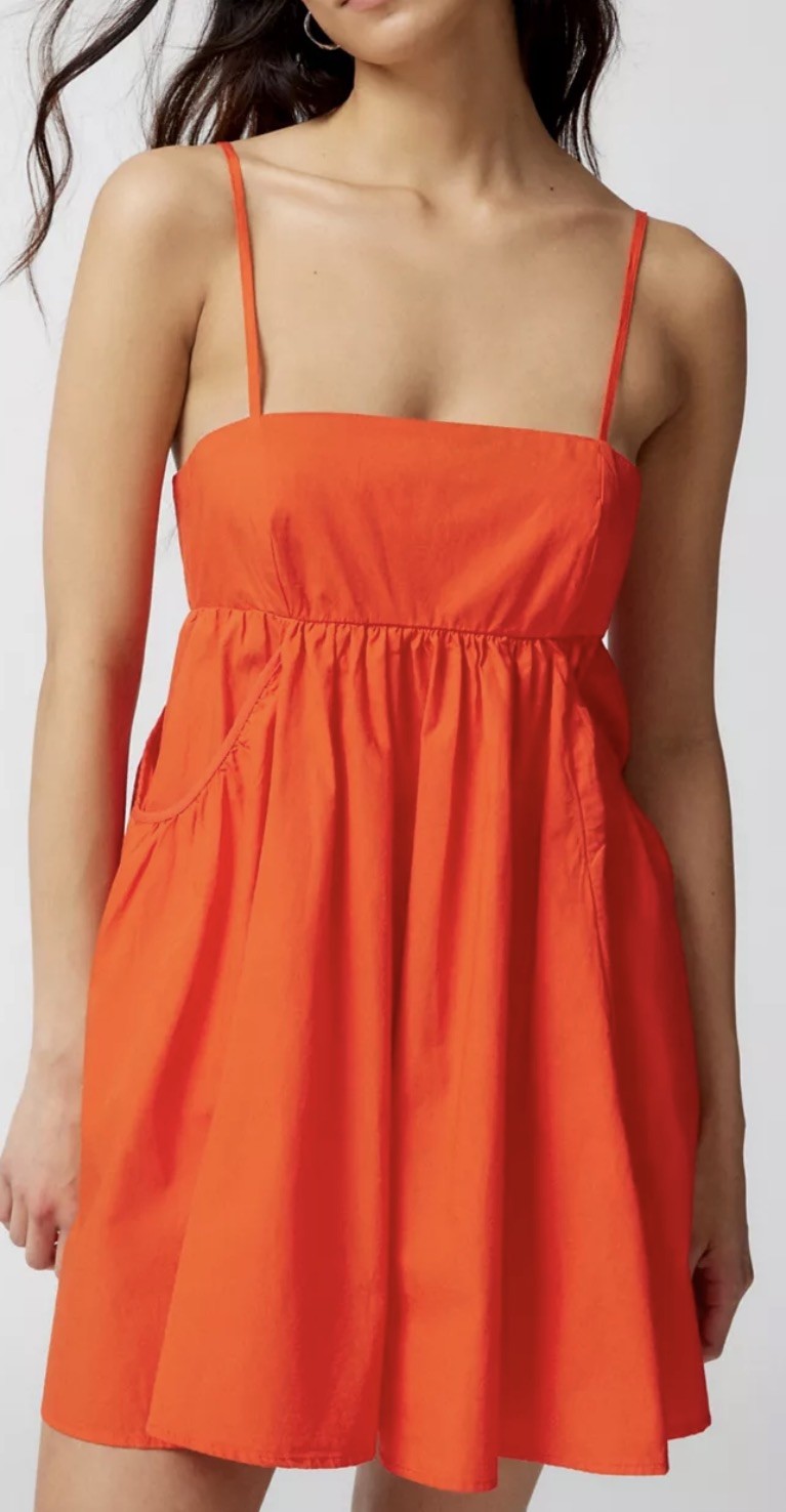 Urban Outfitters Orange/Red Theodora Poplin Mini Dress Sz XL With Pockets