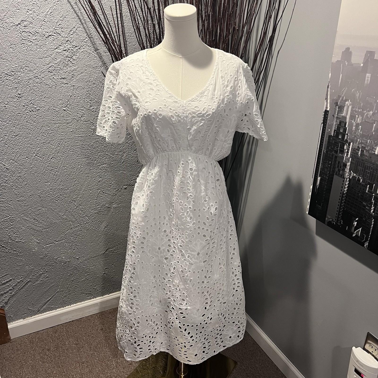 VALENTINA NALDI WHITE COTTON EYELET MIDI DRESS SIZE X-LARGE MADE IN ITALY