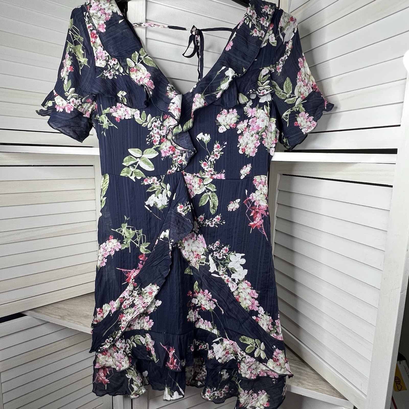 Promesa Navy Floral Ruffle Dress Short Sleeve Women’s *Small-see Size Info