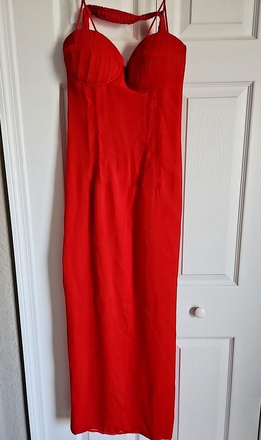 ASOS DESIGN Red Maxi Dress – Size 10 – Bustier Bodice, Strappy, Formal/Evening