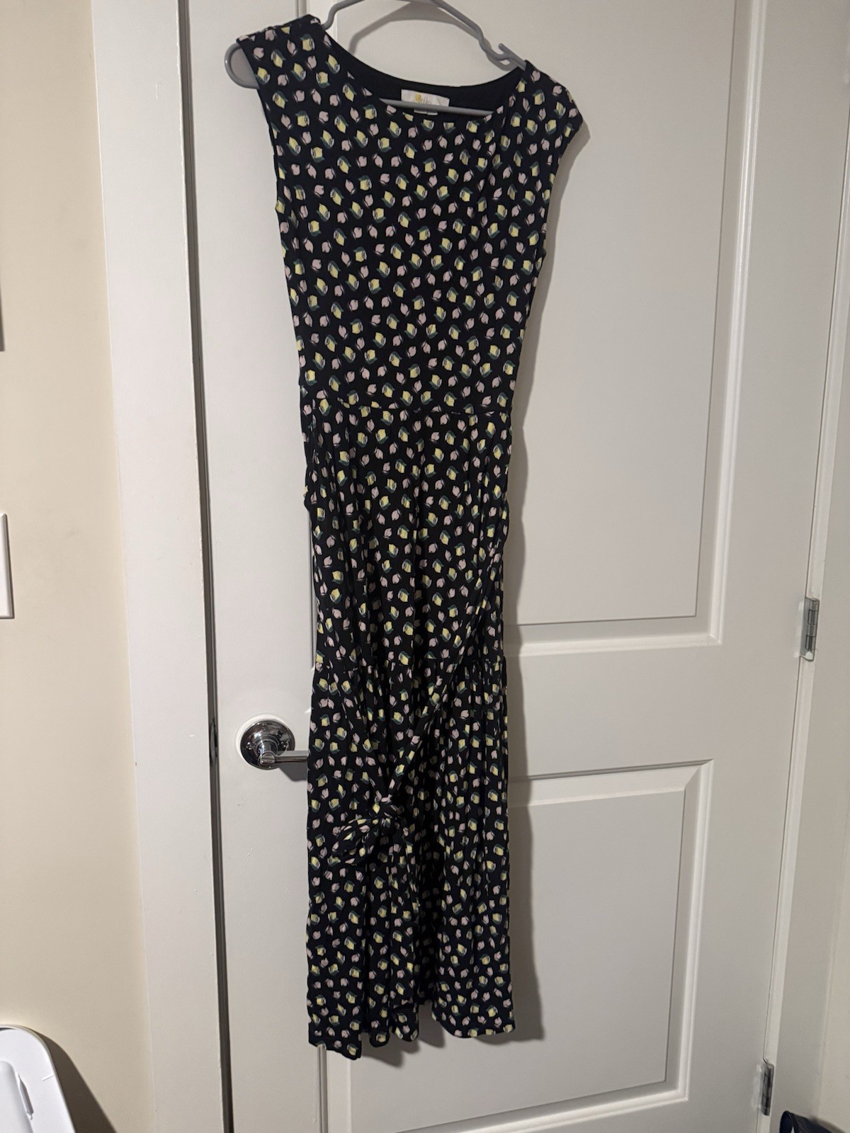 Anthropologie Boden Maxi Dress Black With Lemon Print Size 4 Preowned Excellent