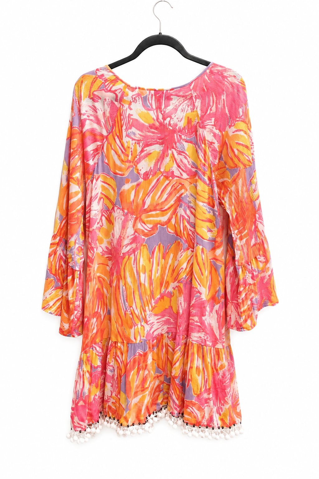 Lilly Pulitzer Amisa Tunic Dress Pink Tropical Floral Tassel Pom Pom Trim Size L
