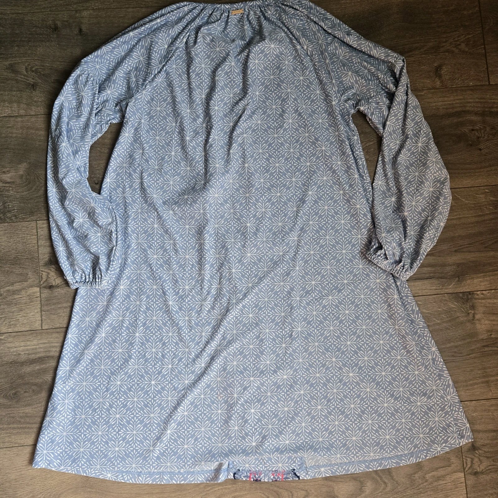 Cabana Life Embroidered Geometric Tassel UPF Dress Cover-Up Blue Pink Medium M