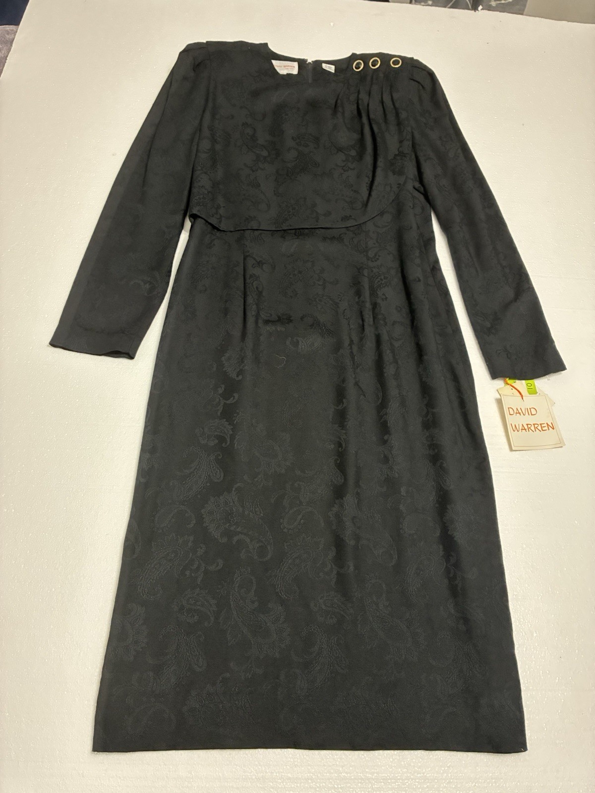 Vintage David Warren Black Paisley Dress Elegant Pinched Shoulder Pads Sz 10 NWT