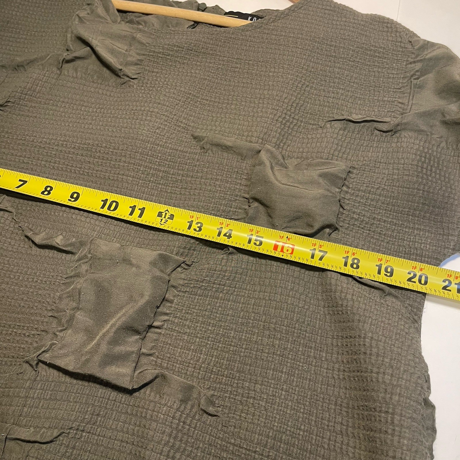 Kozan Olive Green Textured Patchwork Tunic Dress Cap Sleeve S Lagenlook Boho