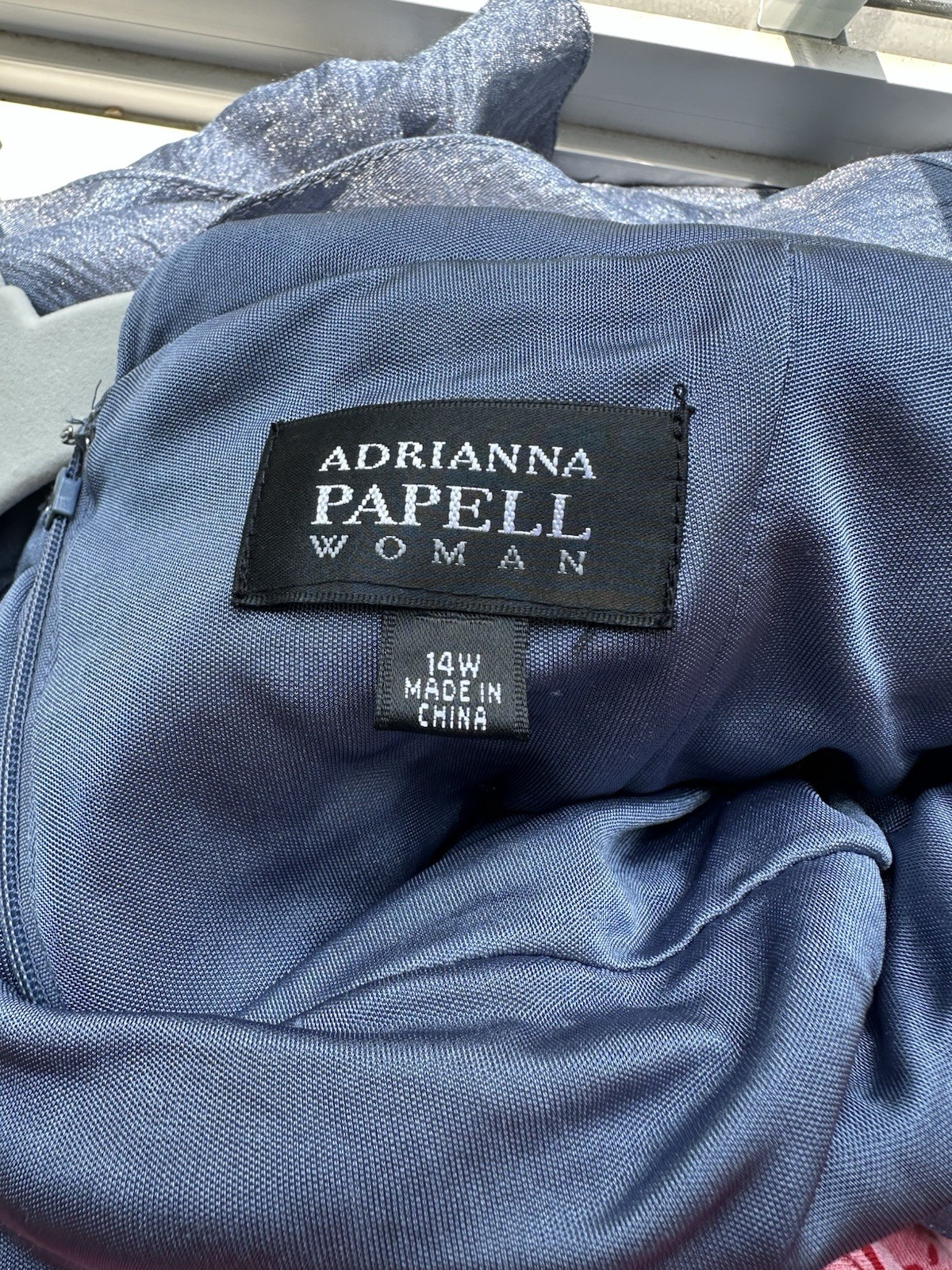 Adrianna Papell Sheath V-Neck Sleeveless Ruffle Lined Blue Knee Dress 14W