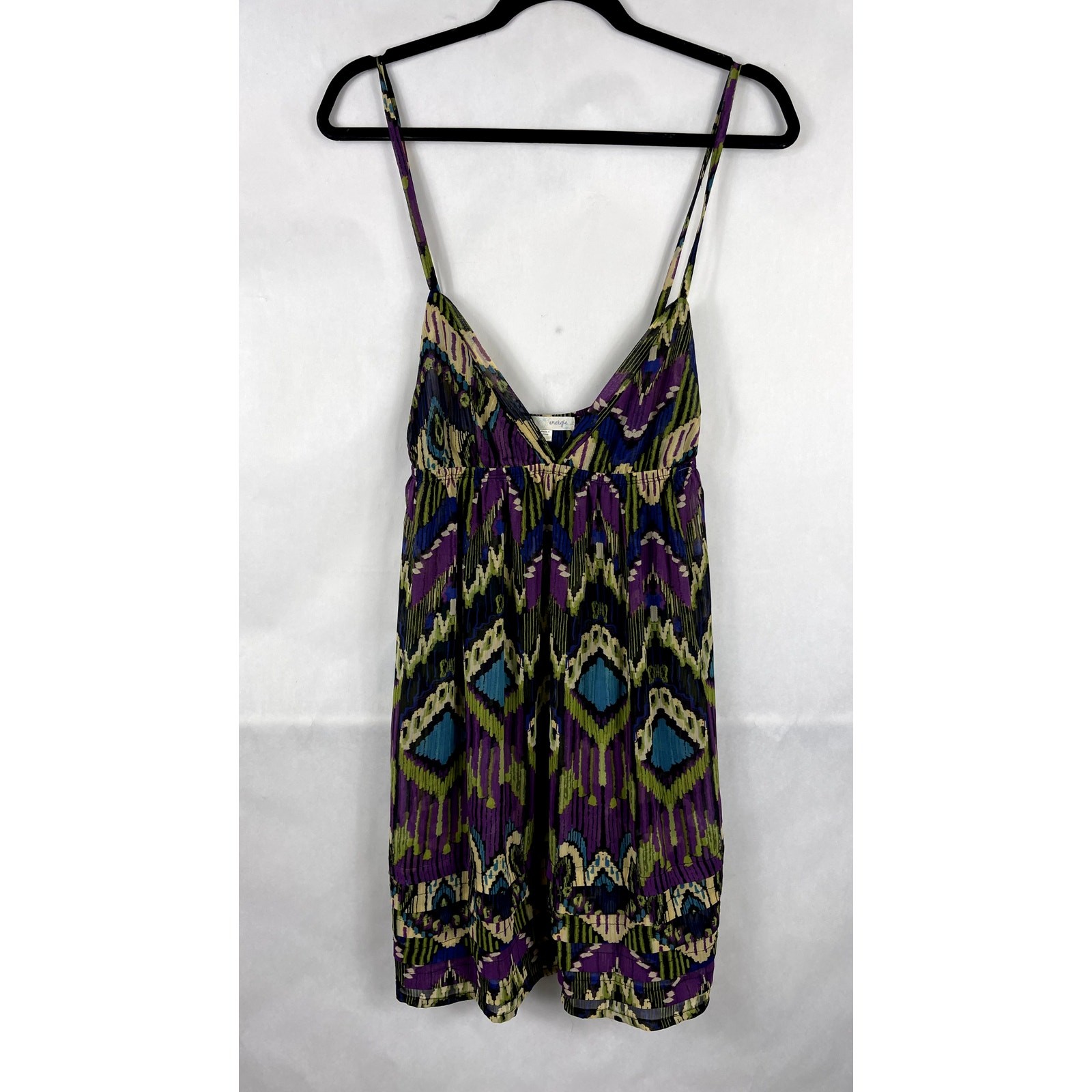 Energie Spaghetti Strap Dress Purple Tan Blue Womens Size Large Y2K