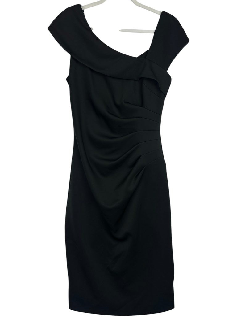 Xscape Cocktail Dress 8 Black Ruched Sheath Asymmetric Neck Cap Sleeve NWT