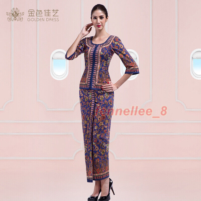 Women Flight Attendant Dress Southeast Asia Nyonya Malaysia Clothes Top Dress