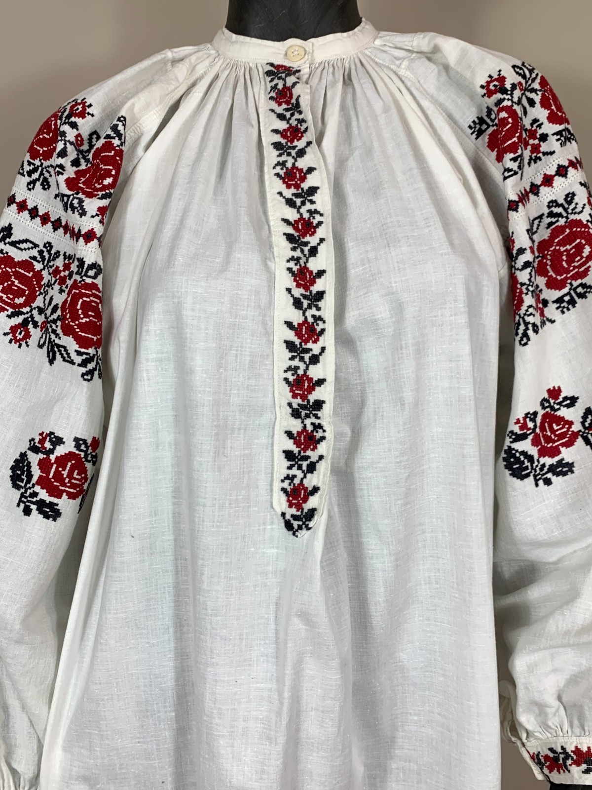 Vintage Ukrainian Embroidered Linen Vyshyvanka Dress Handmade Folk Shirt