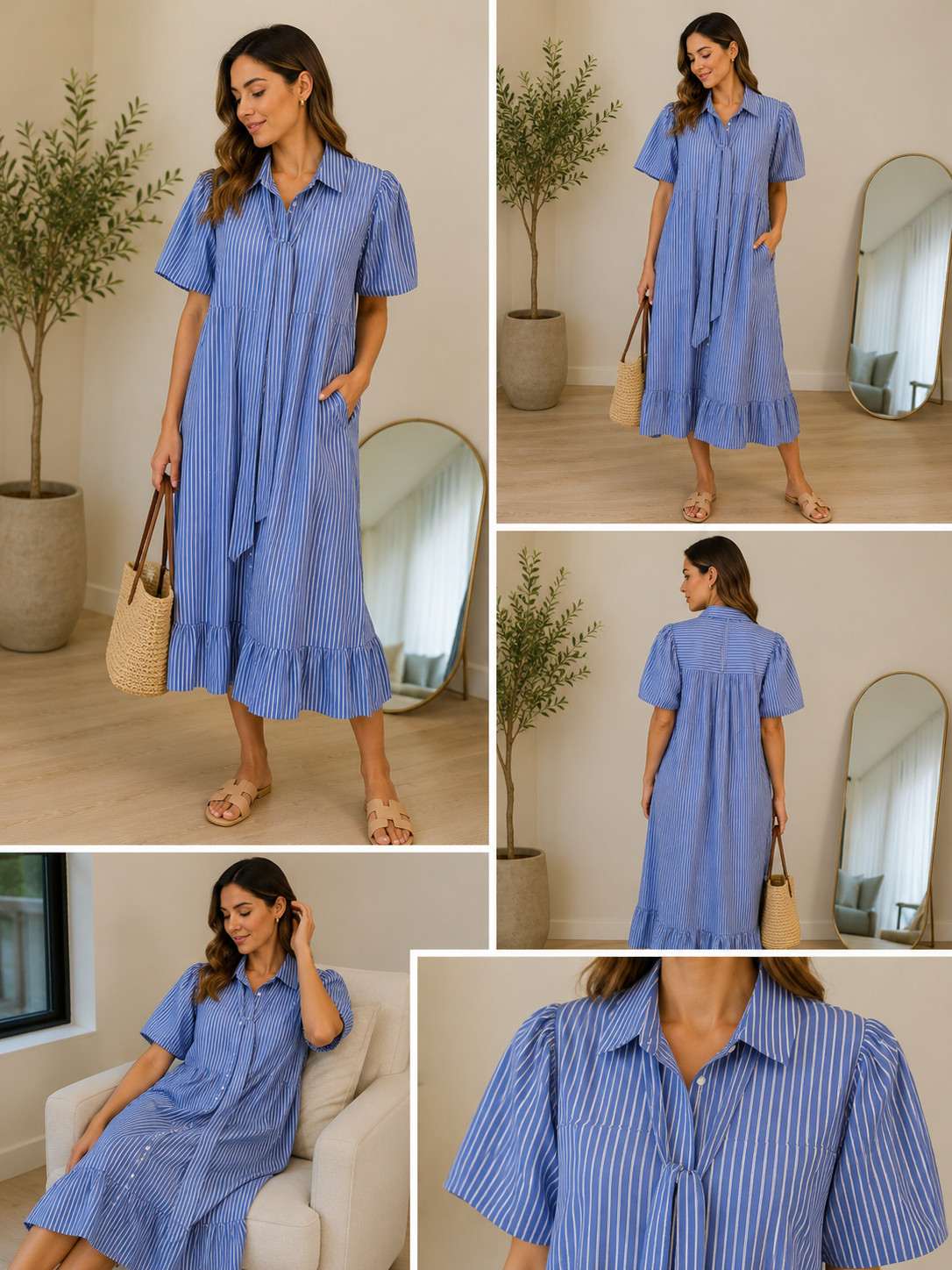 Evi Grintela Yara Striped Midi Shirtdress Medium Blue/White