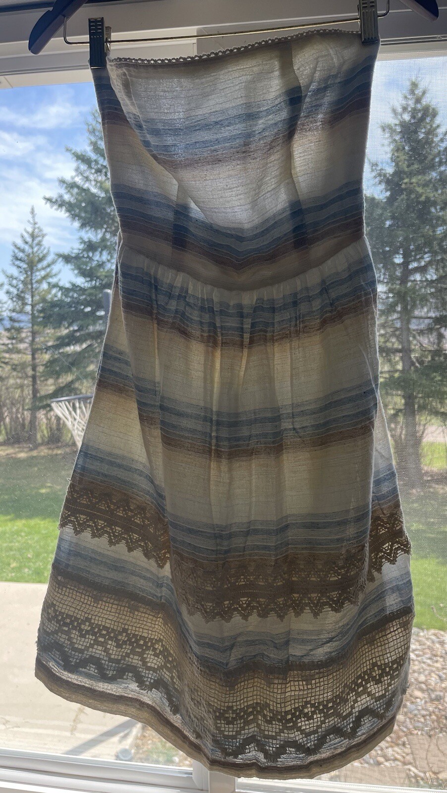 New Anthropologie Sami Dress Cream Tan Blue Stripe Lace Strapless Tags