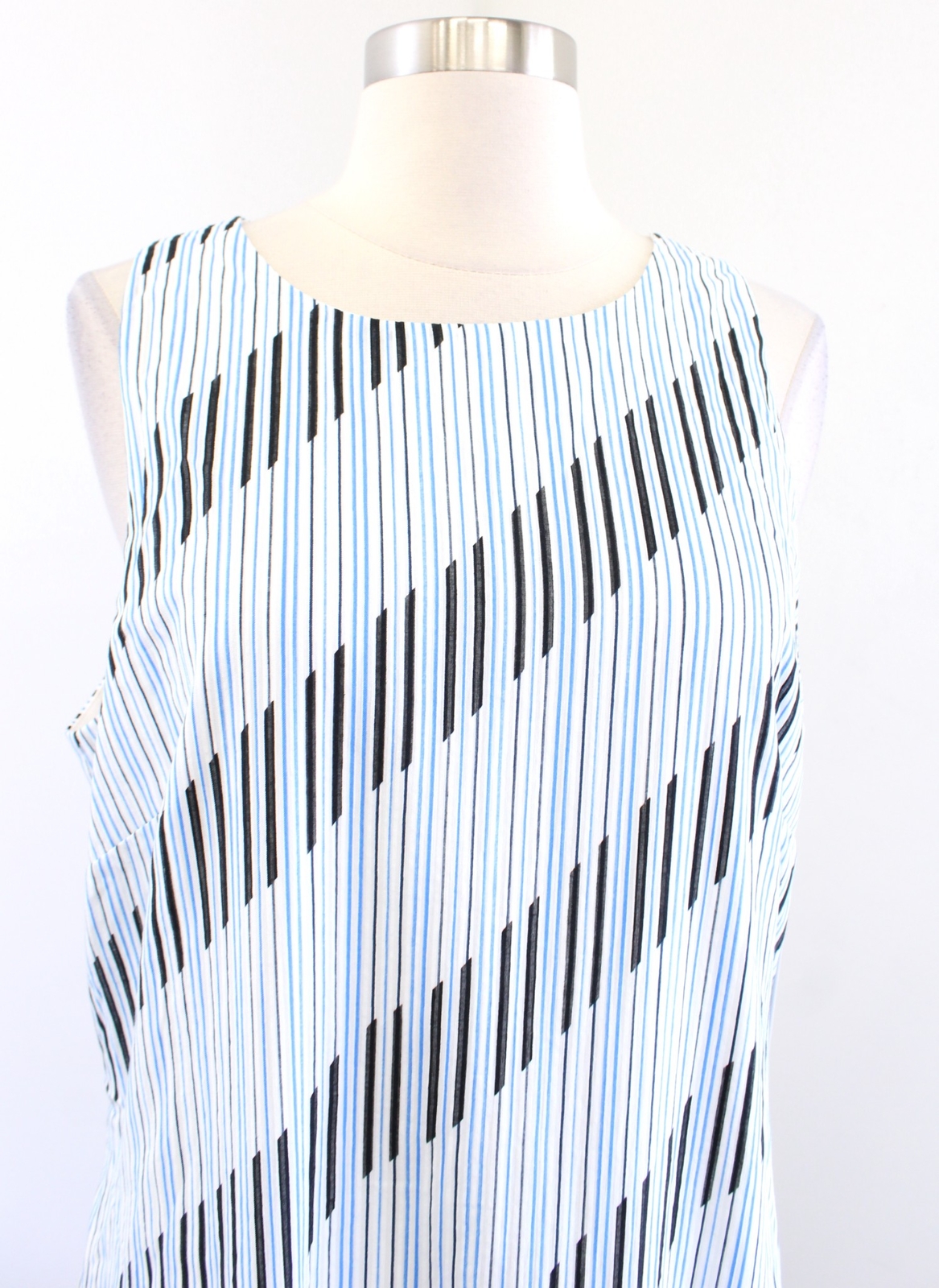 NWT Wisp Stitch Fix Blue White Black Striped Flounce Hem Sleeveless Dress Sz 14