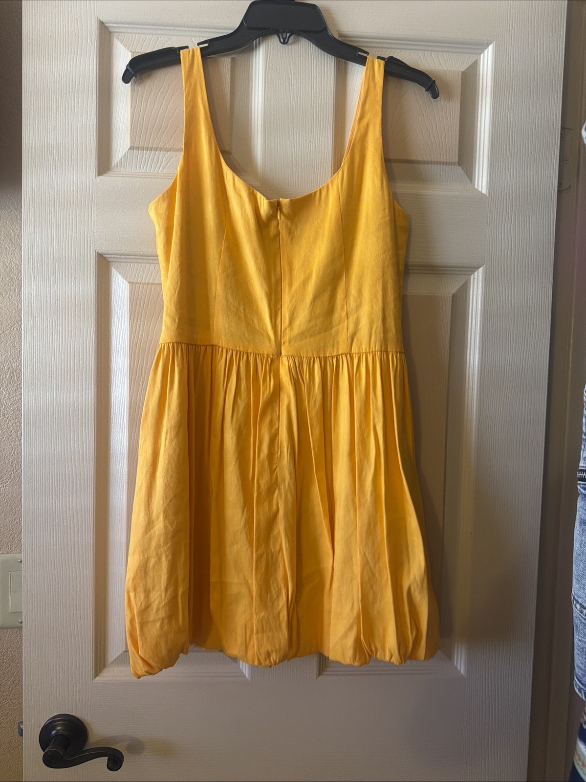 By Gianni Bini Mustard Color Short Sleeve Linen Dress With Bubble Hem