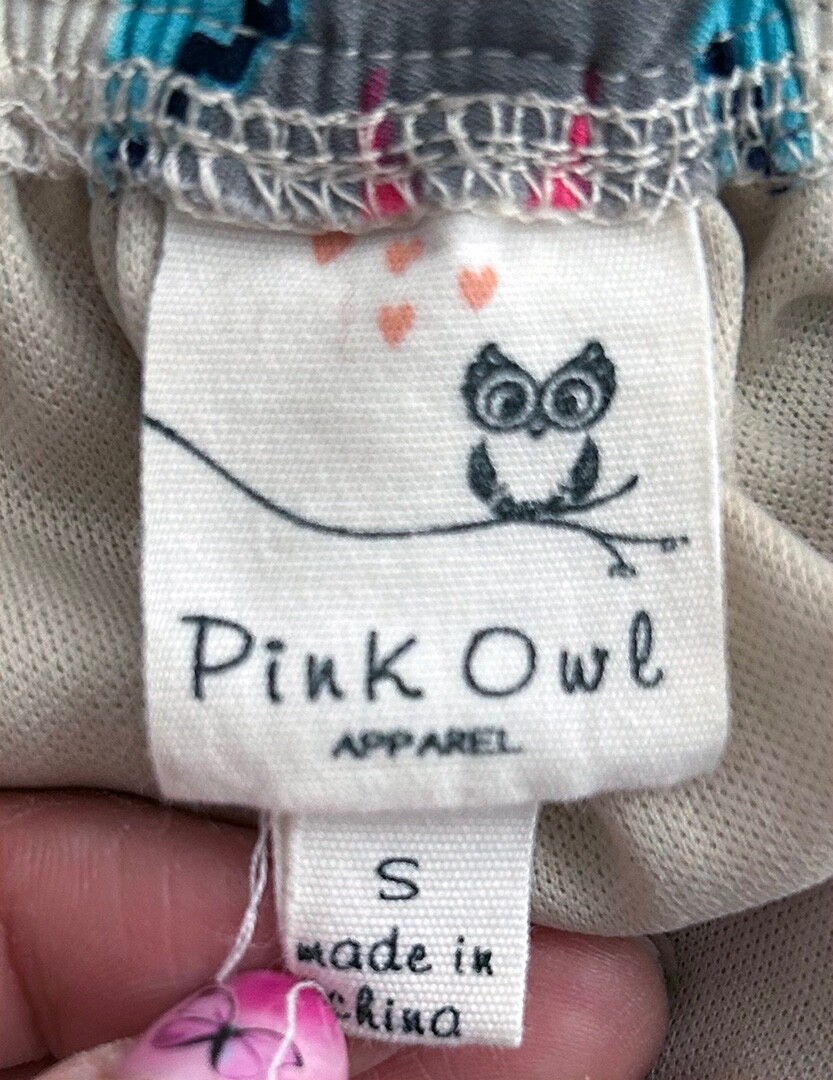 Pink Owl Boho Tunic Off Shoulder Mini Dress, Trumpet Sleeves, Lace Hem, Small