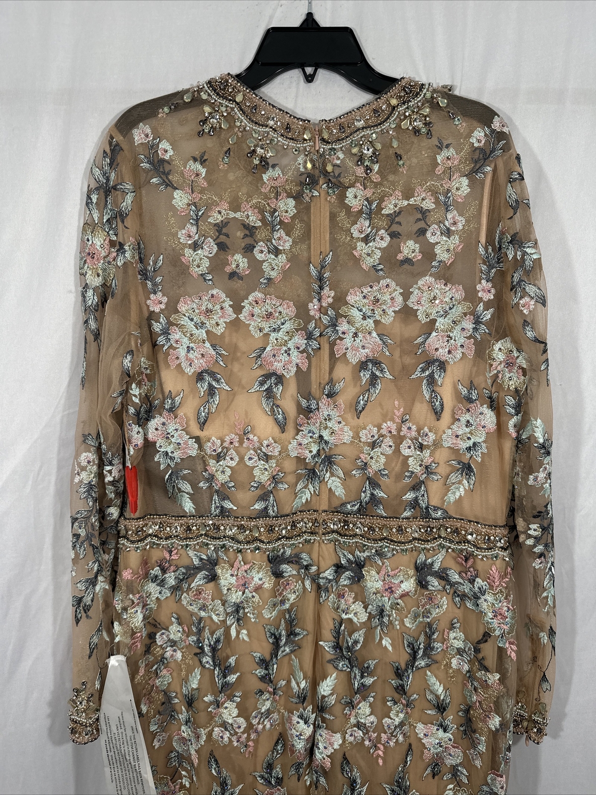 NWT $798 Mac Duggal [ 14 ] Floral Embroidered Long Sleeve Trumpet Gown Nude Q624