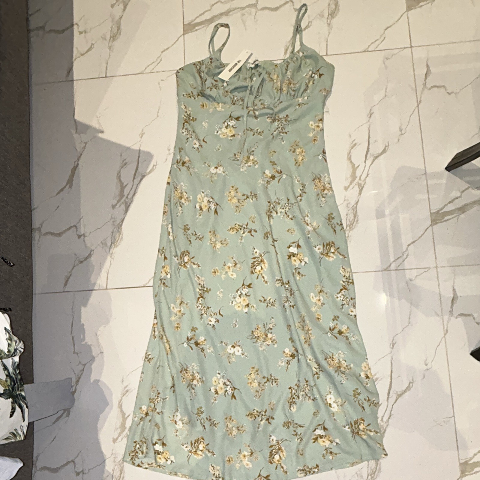 The Workshop Women’s Blue Floral Square Neck Adjustable Strap Midi Slip Dress S