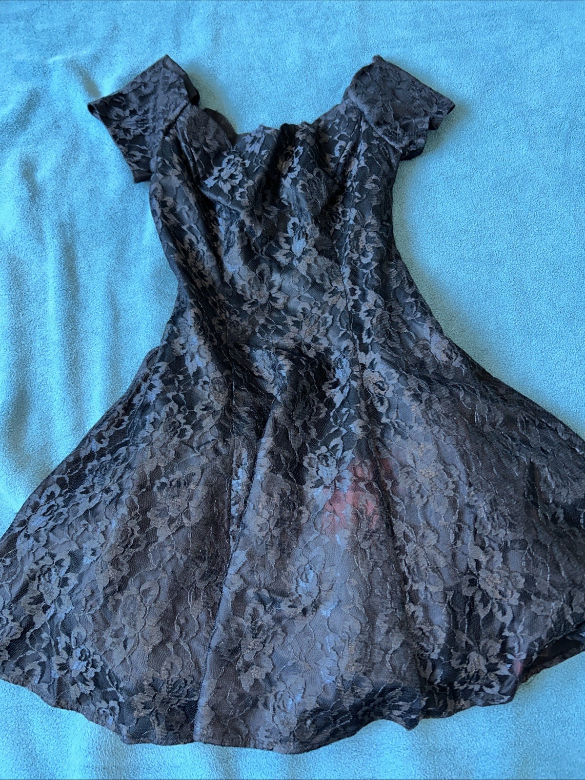 Vtg Roberta Womens Lace Whimsigoth Dark Fairy Mini Dress Size 3/4 Black Romantic