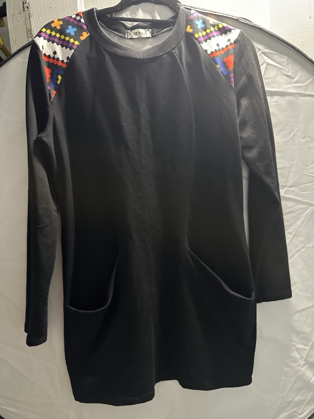 Nenka Black Short Black Dress Size Medium Long Sleeve Made In Ukraine