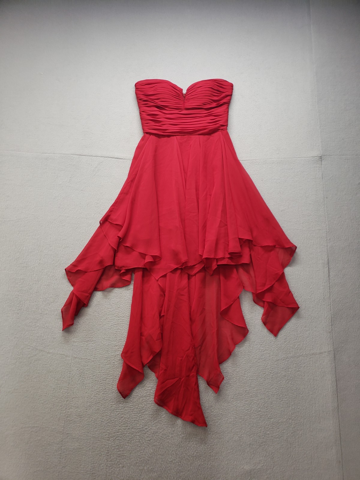 Arden B Women Dress S Red Strapless Sweetheart Neck High & Low Hem Ruched Party