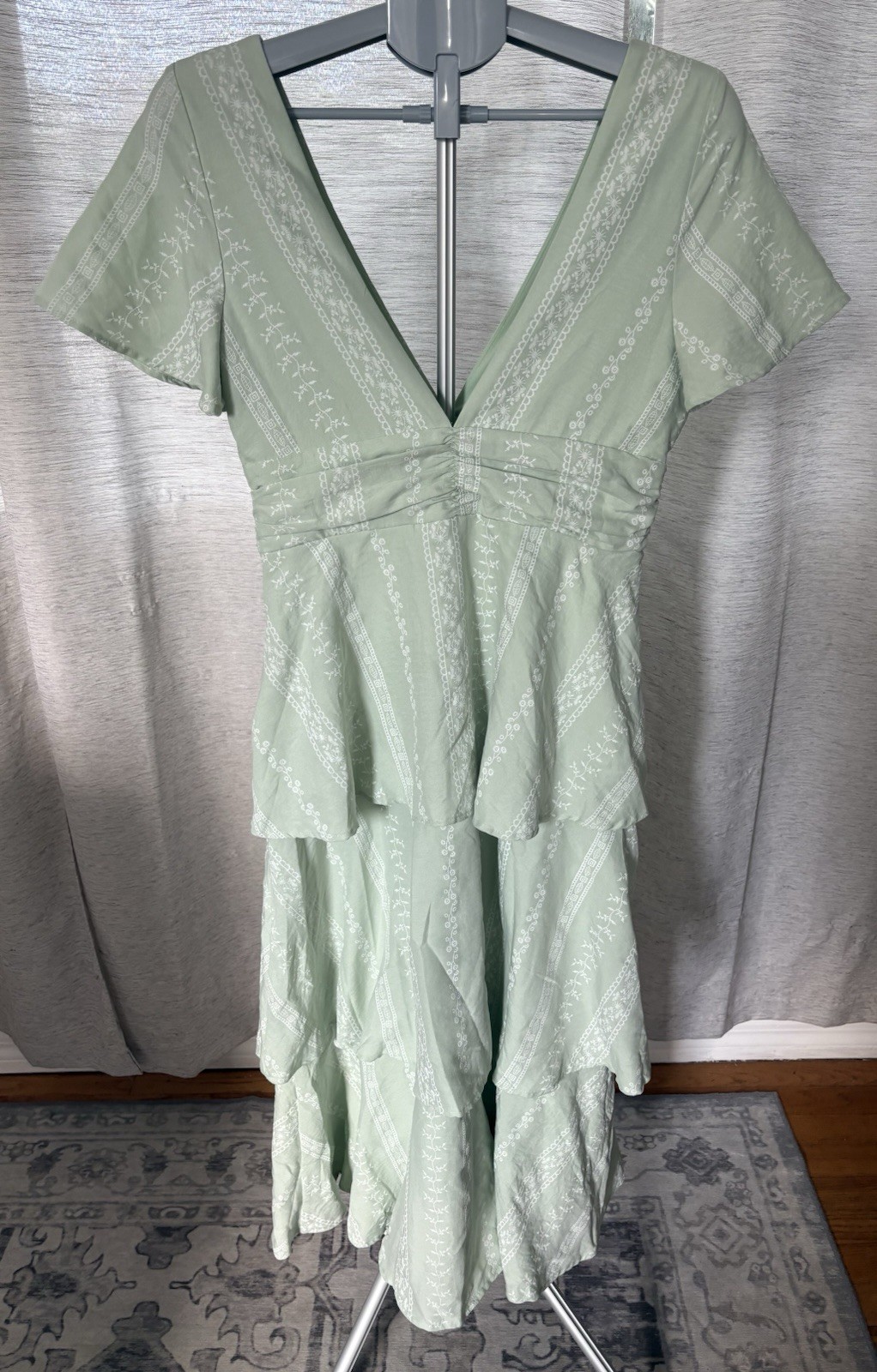 Altar’d State Annie Embroidered Maxi Dress Sage Green Flutter Sleeve NWOT L