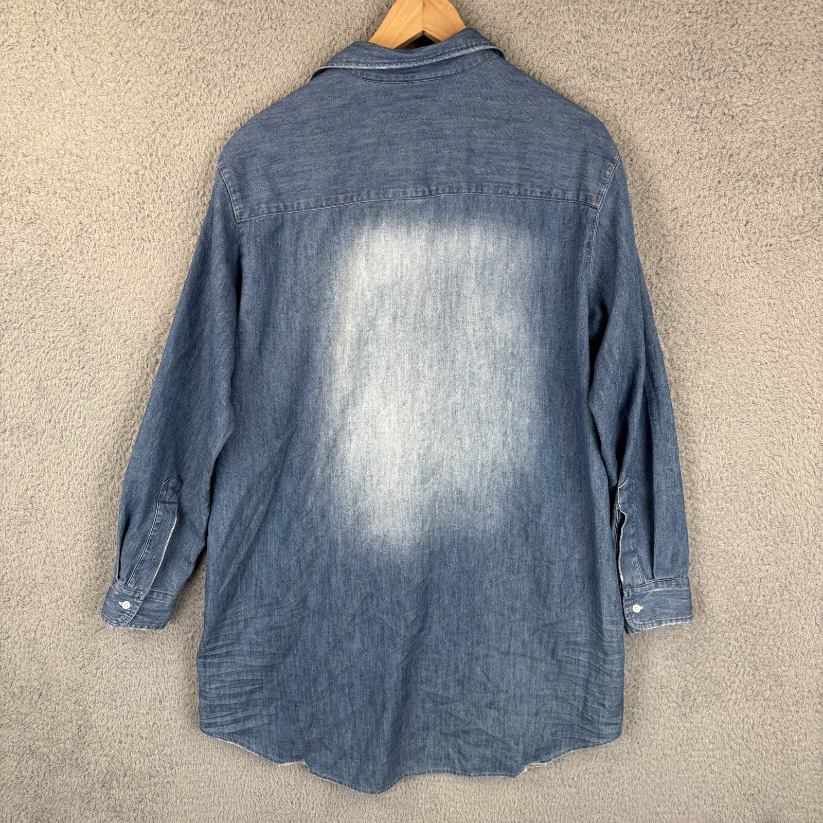 Frank & Eileen Mary Famous Denim Shirt Dress Womens Medium Dark Wash Faded