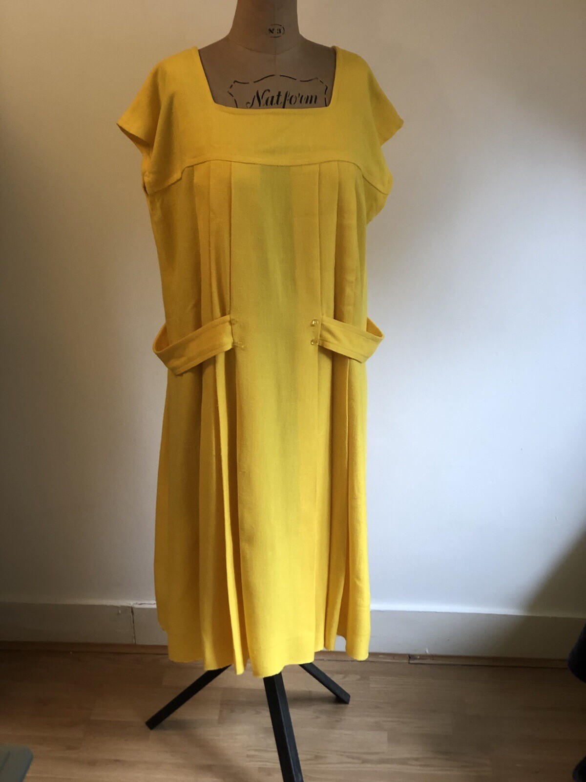 Handmade Yellow Midi Dress-Size XL-Armpit To Armpit 22 inches, Length 40 Inches