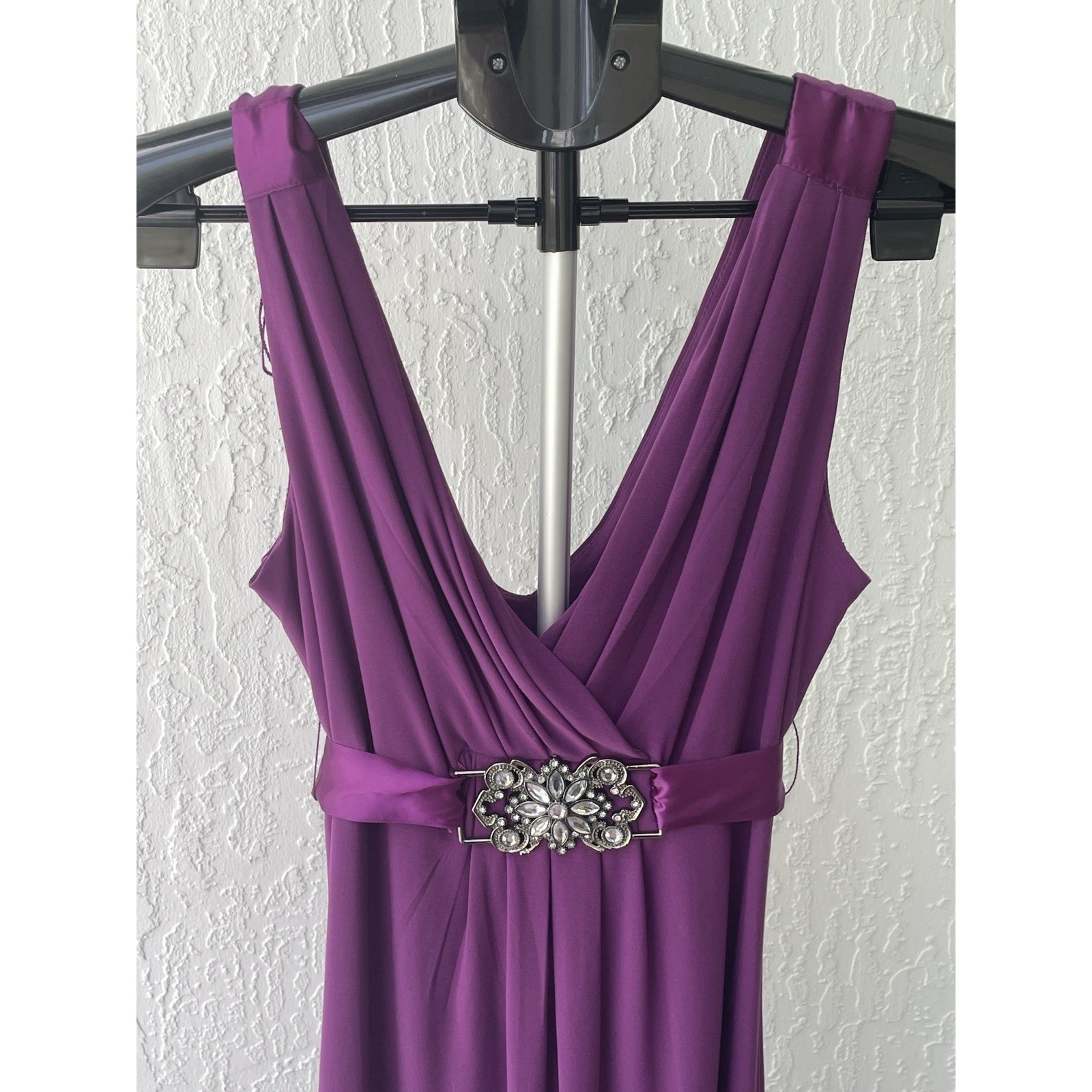 Scarlett Night Purple V-Neck Cocktail Dress Rhinestone Buckle Knee Length 12