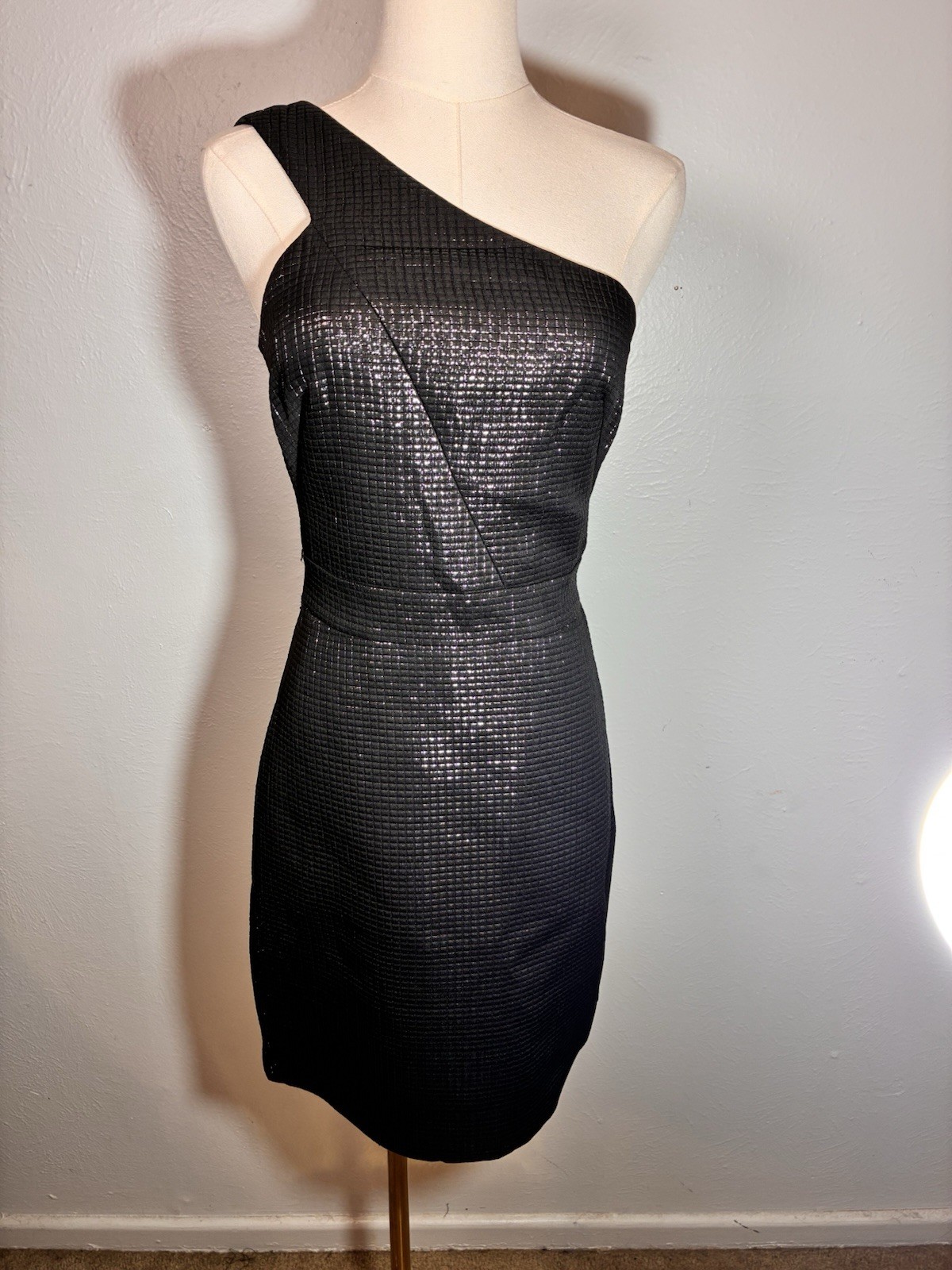 NWT Banana Republic Monogram Black One Shoulder Sequin Grid Dress Size 2