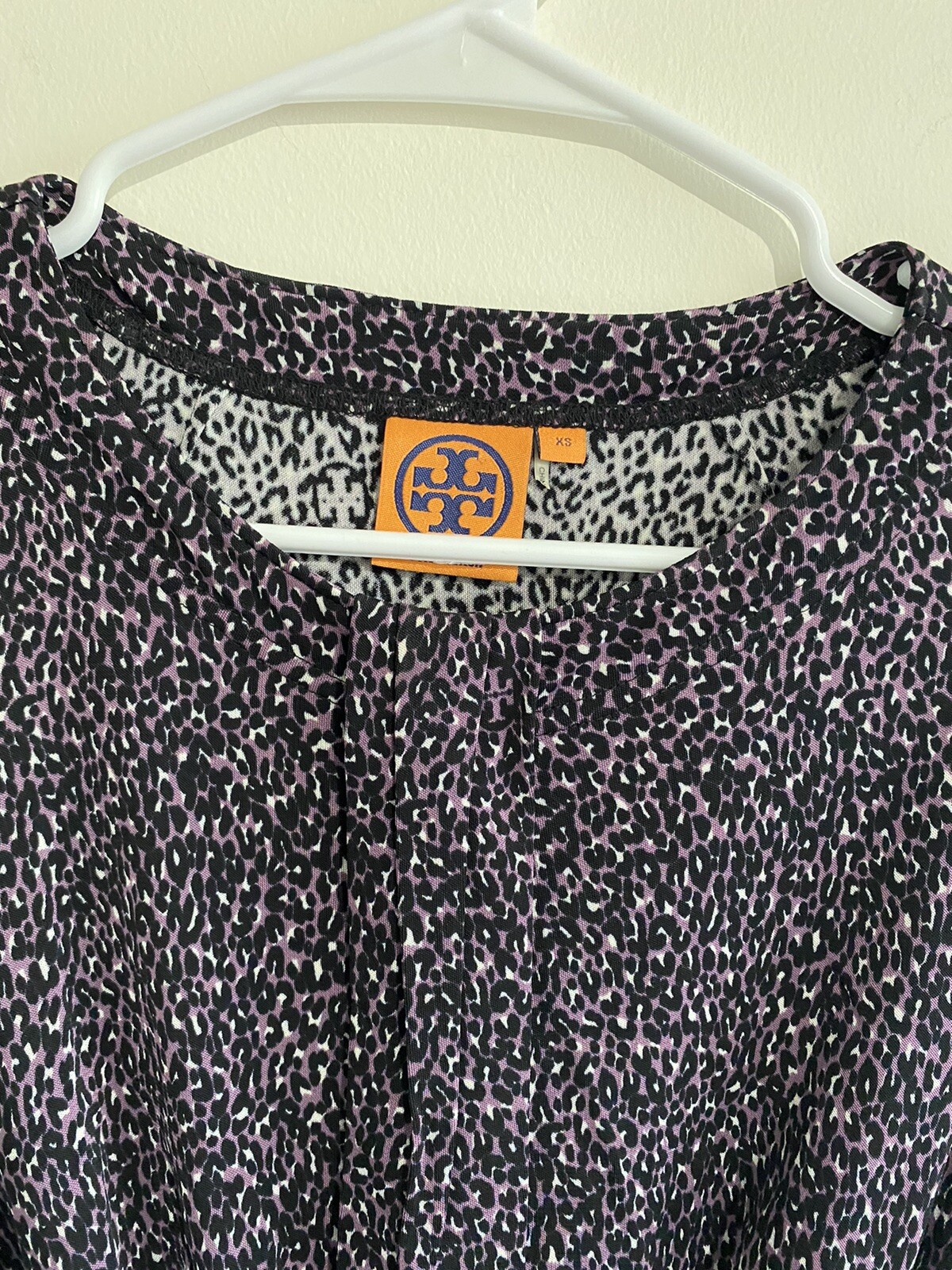 Tory Burch Printed Jersey Dress Multi Color Printed Button Logo Cuffs Xs NWOT