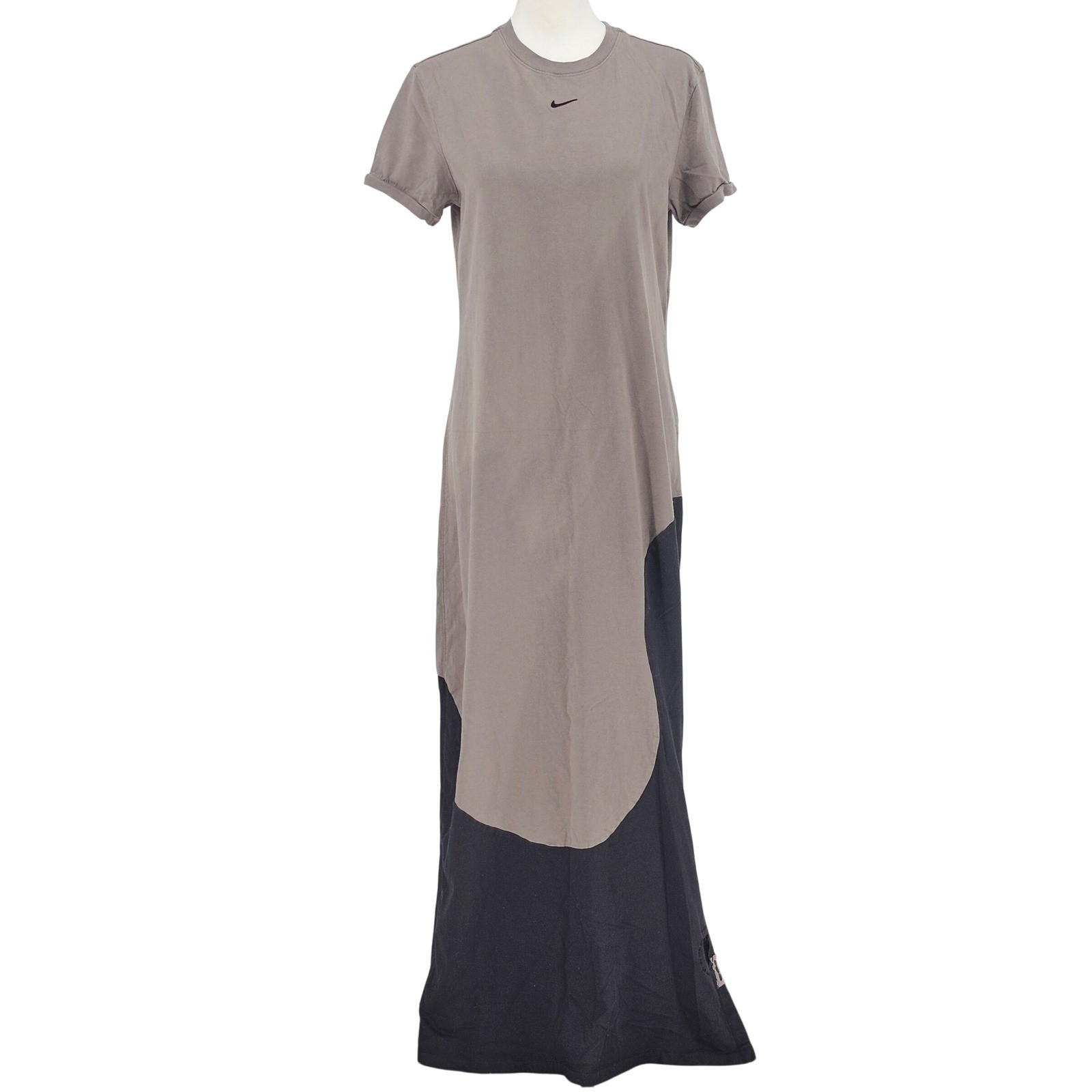 Nike Maxi Dress Large Taupe Gray Colorblock Swoosh Sporty Streetwear Athleisure