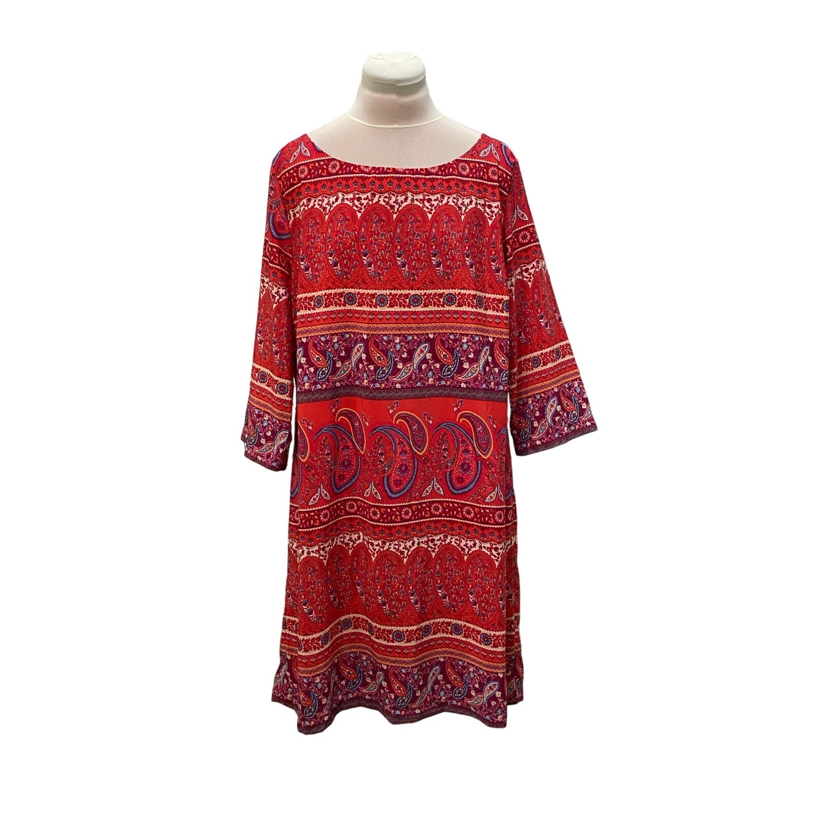 OLD NAVY Colorful Paisley Silky Flowy 3/4 Sleeve Dress XLARGE Fall Teacher Boho