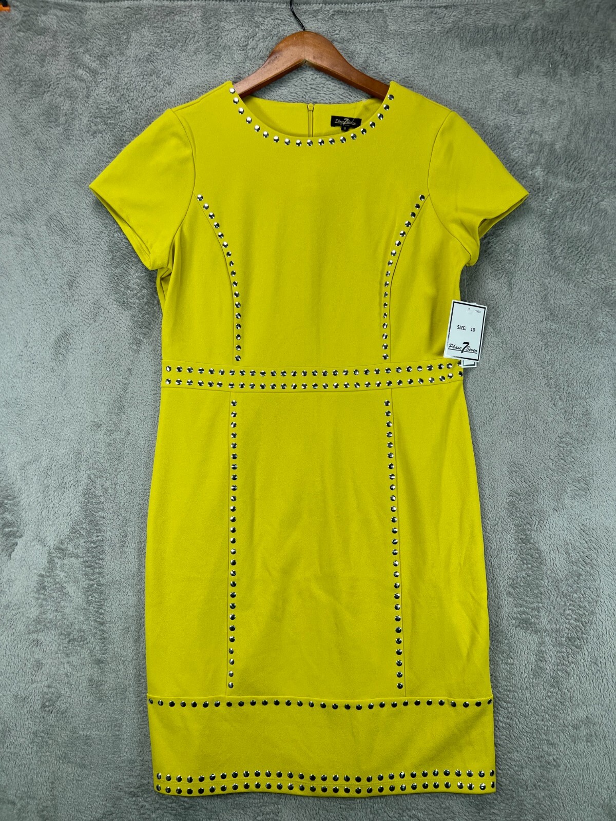 Phase 7 Seven New York Womens 10 Dress Lime Green Silver Studs Midi Sheath NWT