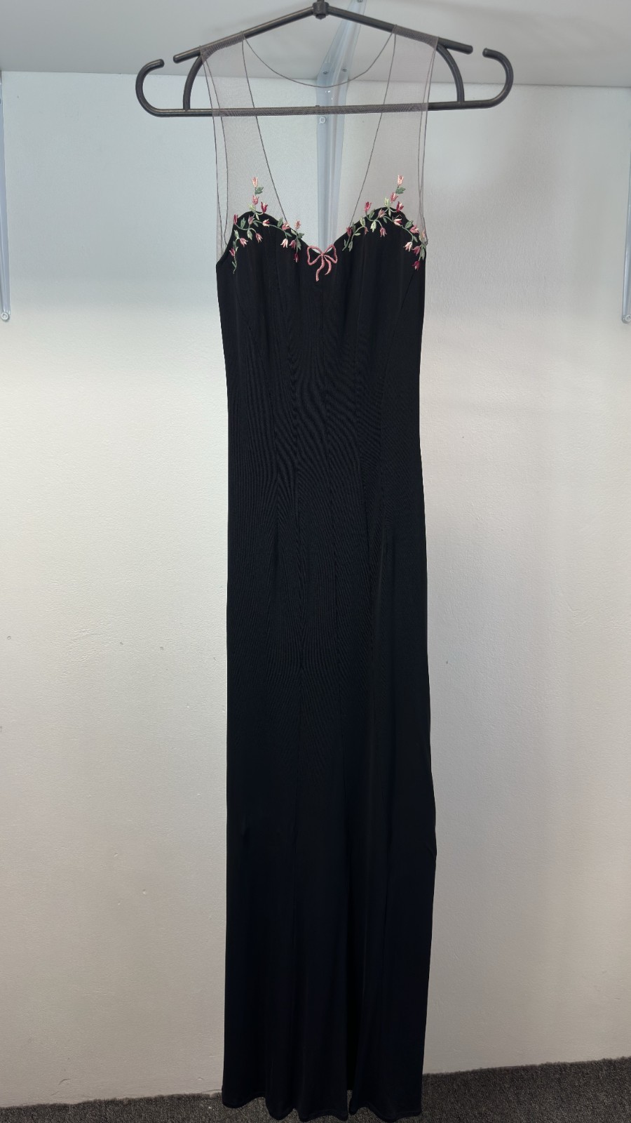 Blumarine 1999 Floral Tulle Black Long Dress Size 40 IT