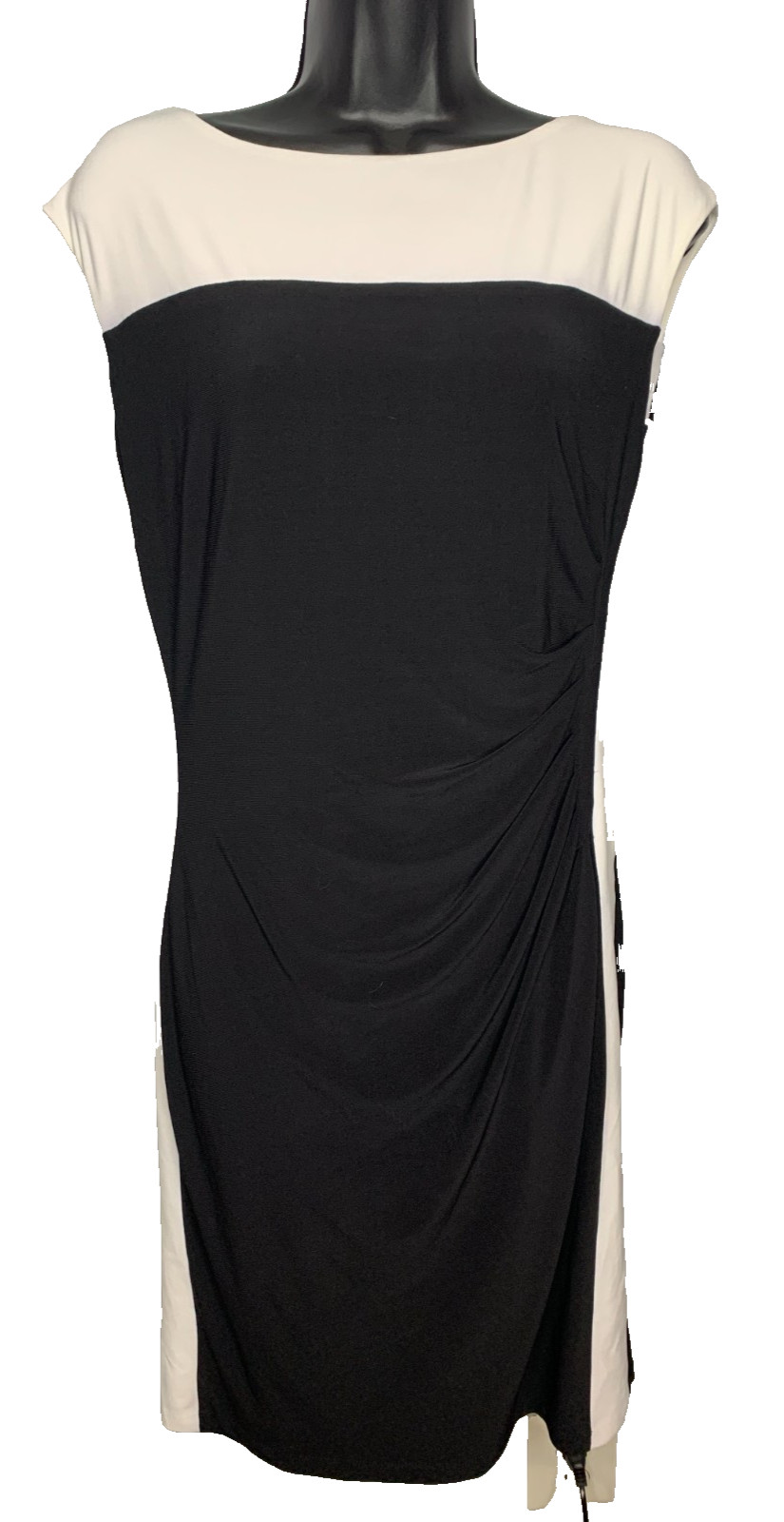 Ralph Lauren Colorblock Sheath B & W Dress Women’s 10 Side Rouching