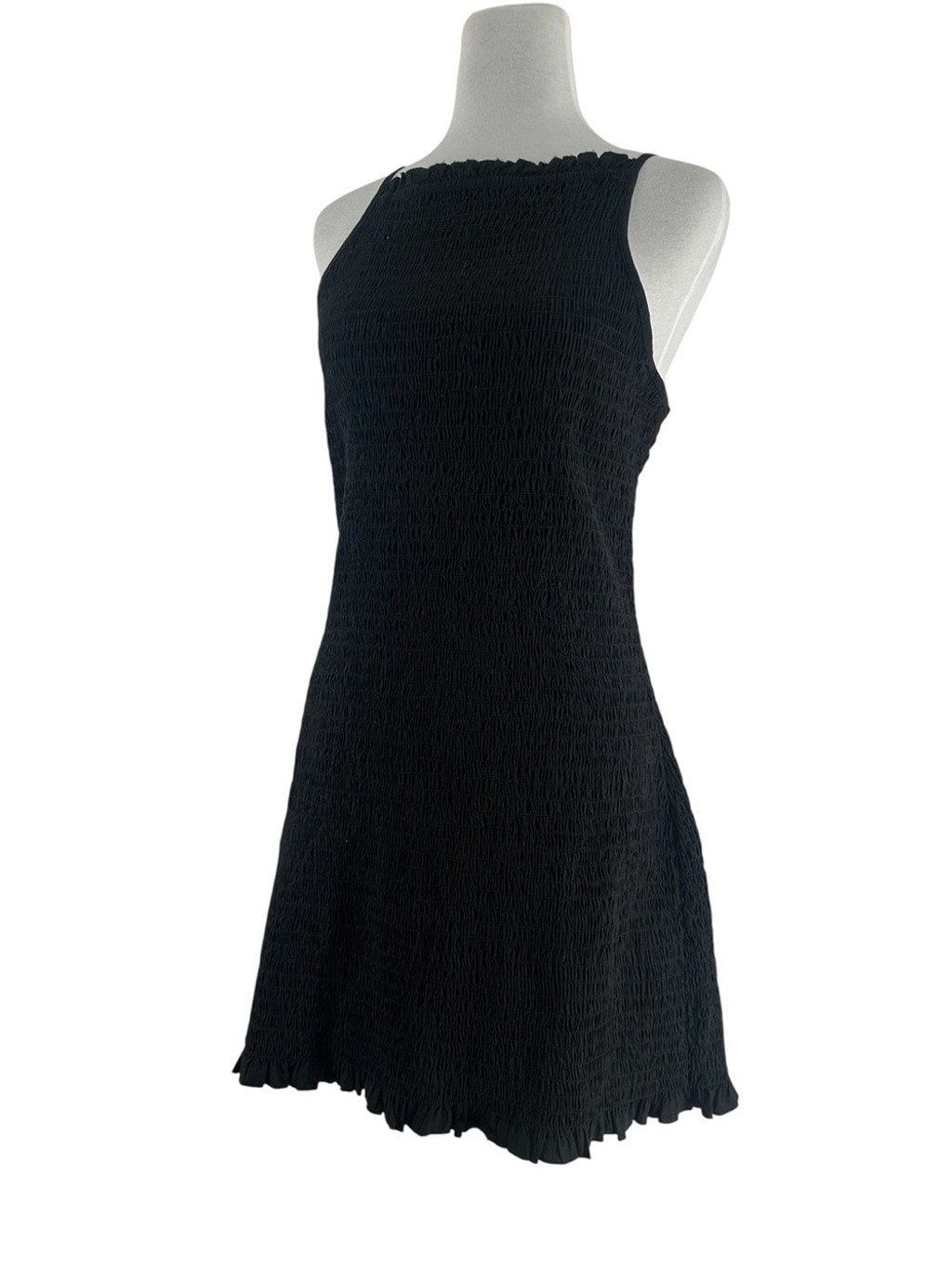 Free People Iyla Smocked Mini Dress In black comfort boho flattering sz lg