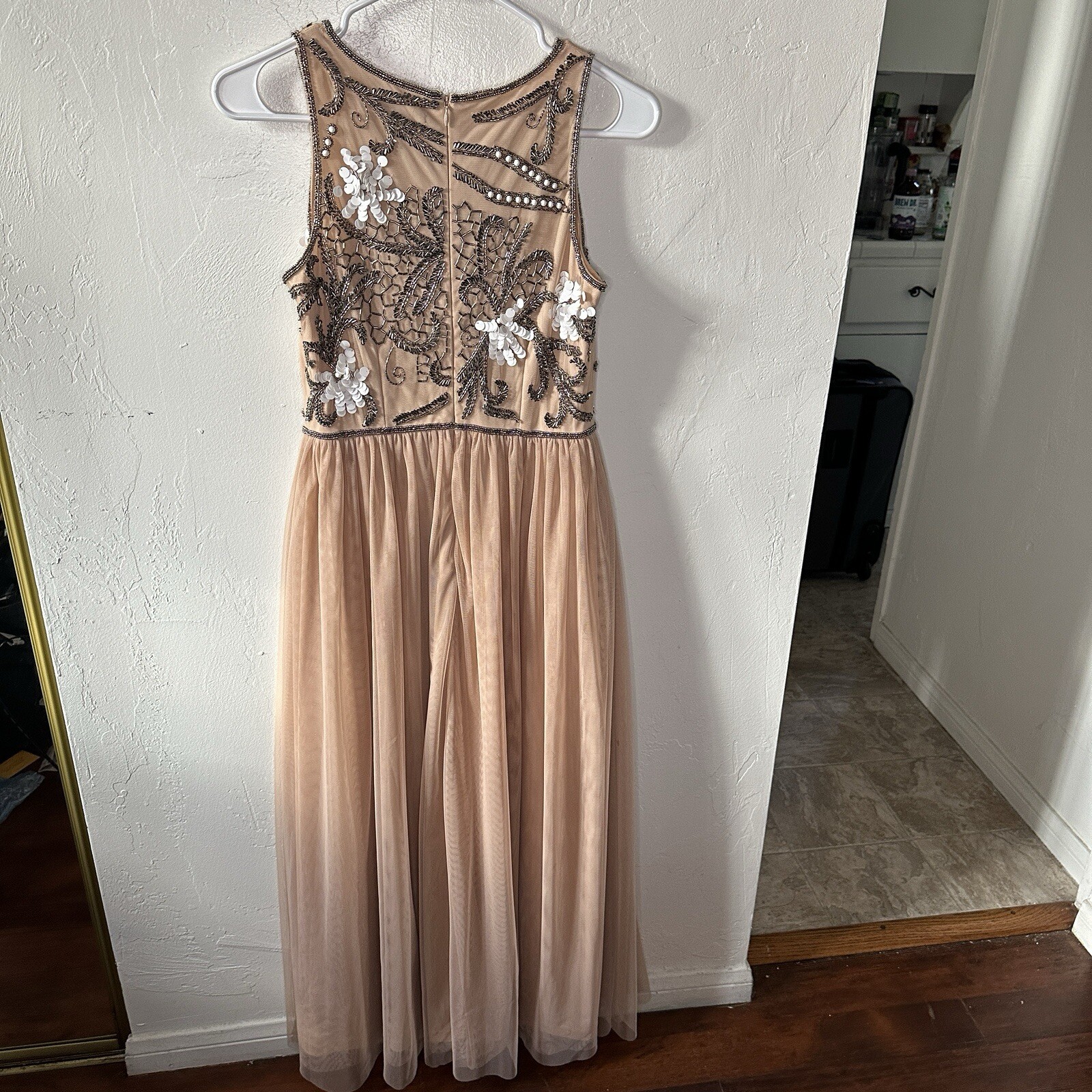 Gianni Bini Elise Beaded Sequin Midi Cocktail Dress Size 2 CHAMPAGNE Stunning