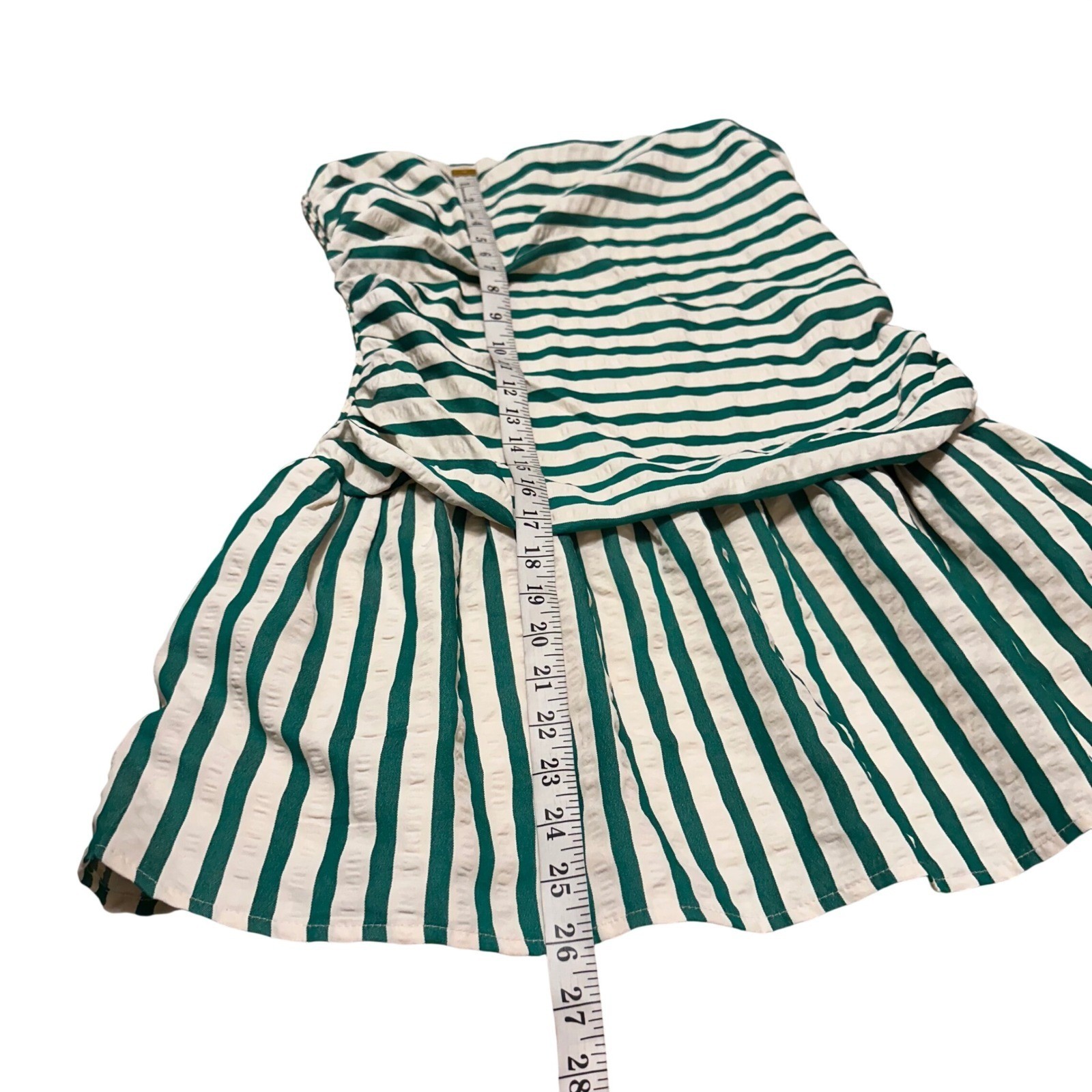 Princess Polly Montebello Strapless Mini Dress Green Striped Smocked Size US 12