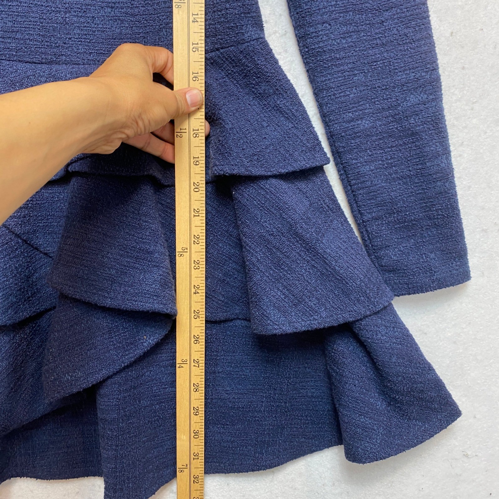 AQUA Mini Dress M Womens Navy Long Sleeve Textured Ruffle Tiered