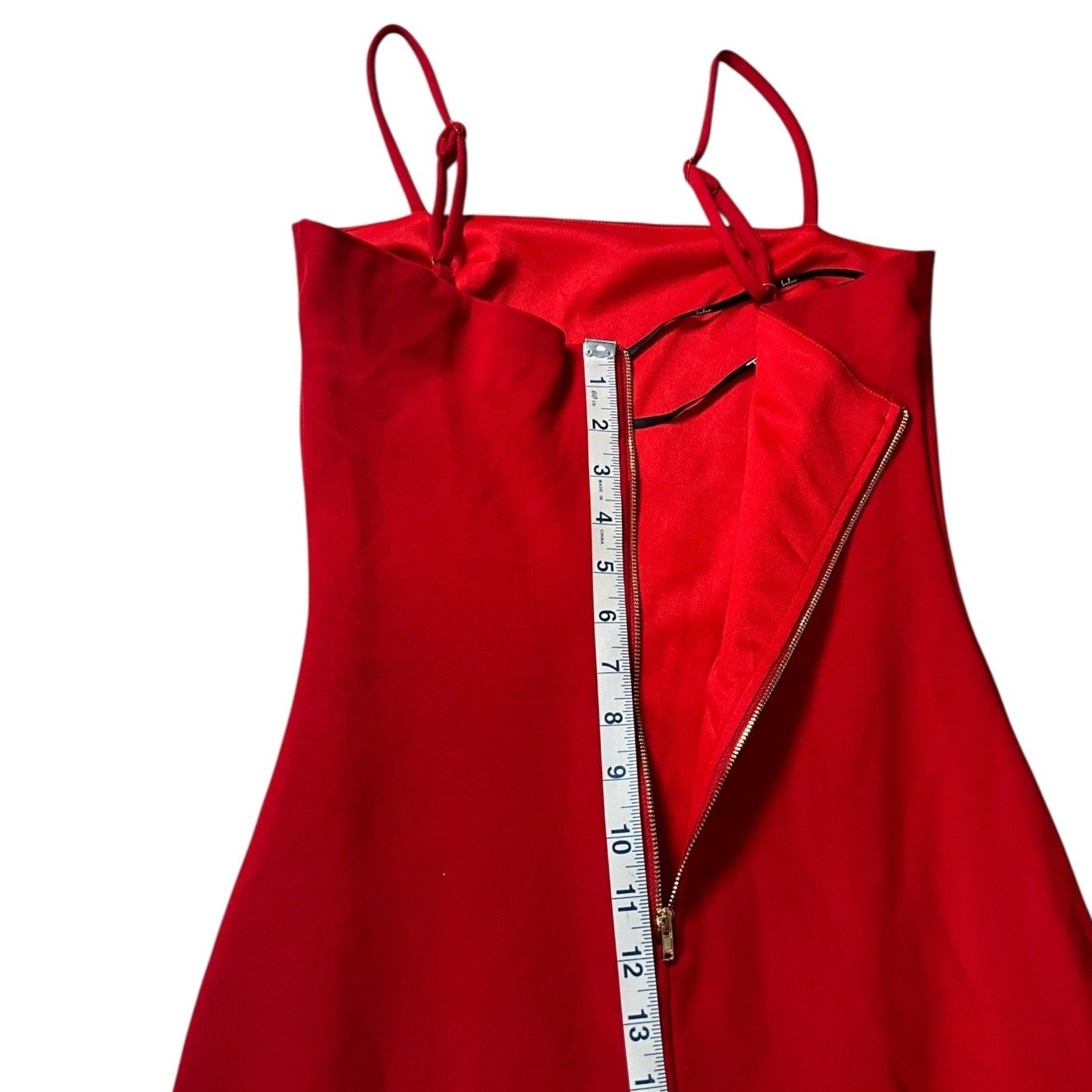 Sexy Red Bodycon Midi Dress Spaghetti Strap Gold Zipper Date Night Holiday Glam