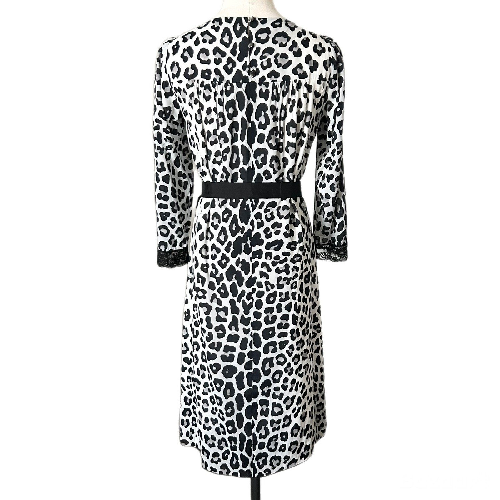 Marc Jacobs Leopard Print Belted Midi Dress Black White Silk Lined Size 0