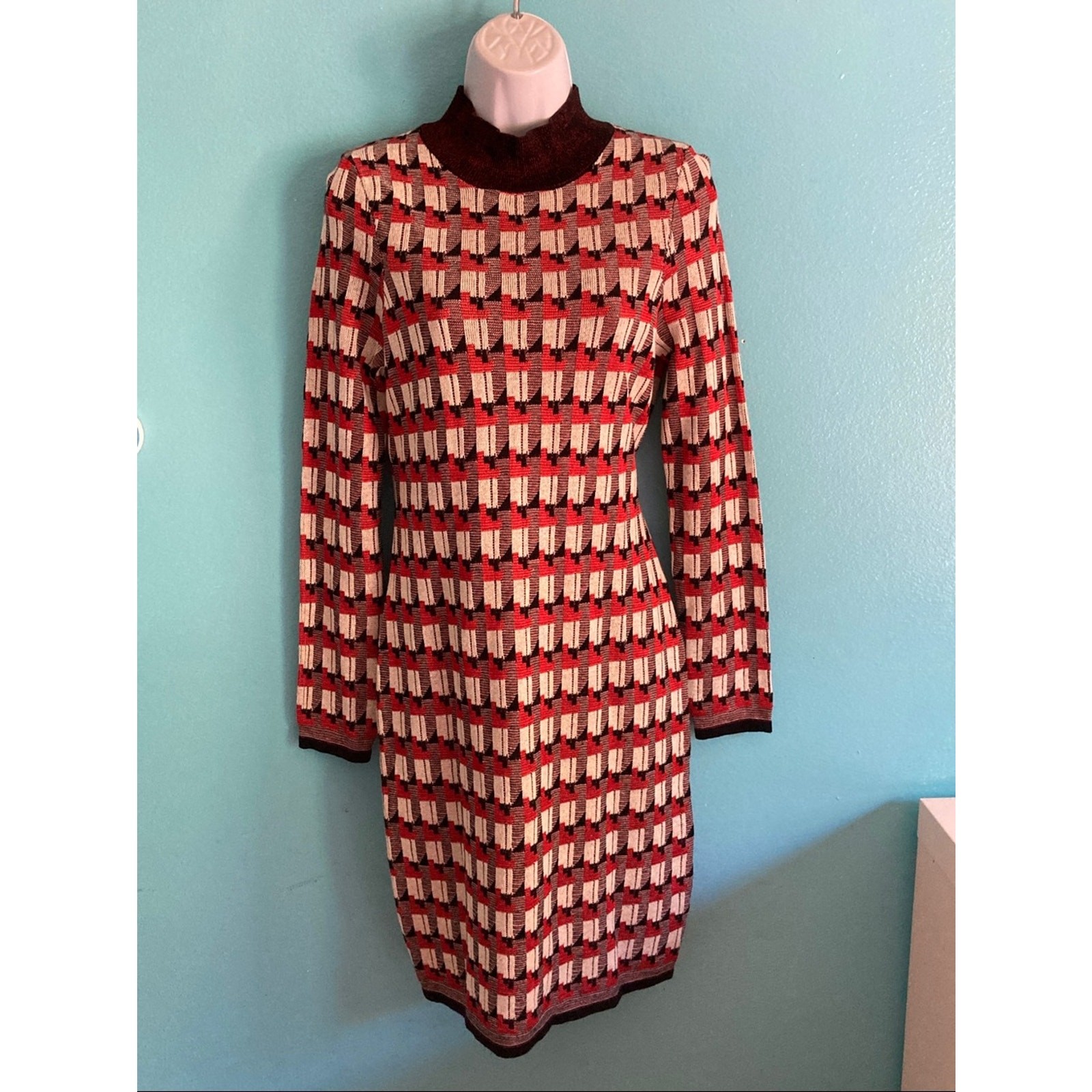 Urban Outfitters Jackie Turtleneck Mini Sweater Dress Retro Geo Knit Size M / S